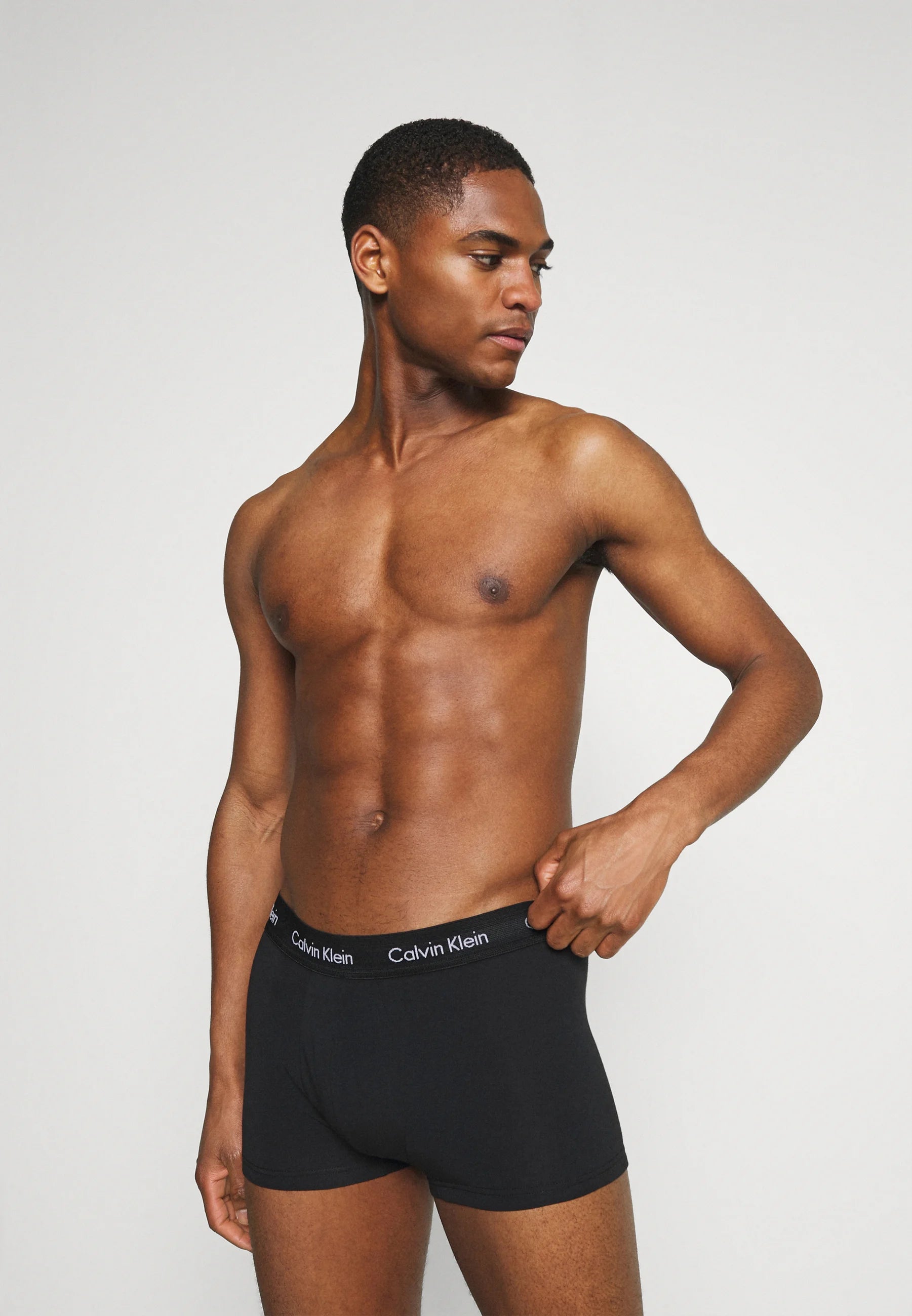 Calvin Klein Cotton Stretch Trunks – 3 Pack – Black with Black, Blue and Red Waistbands