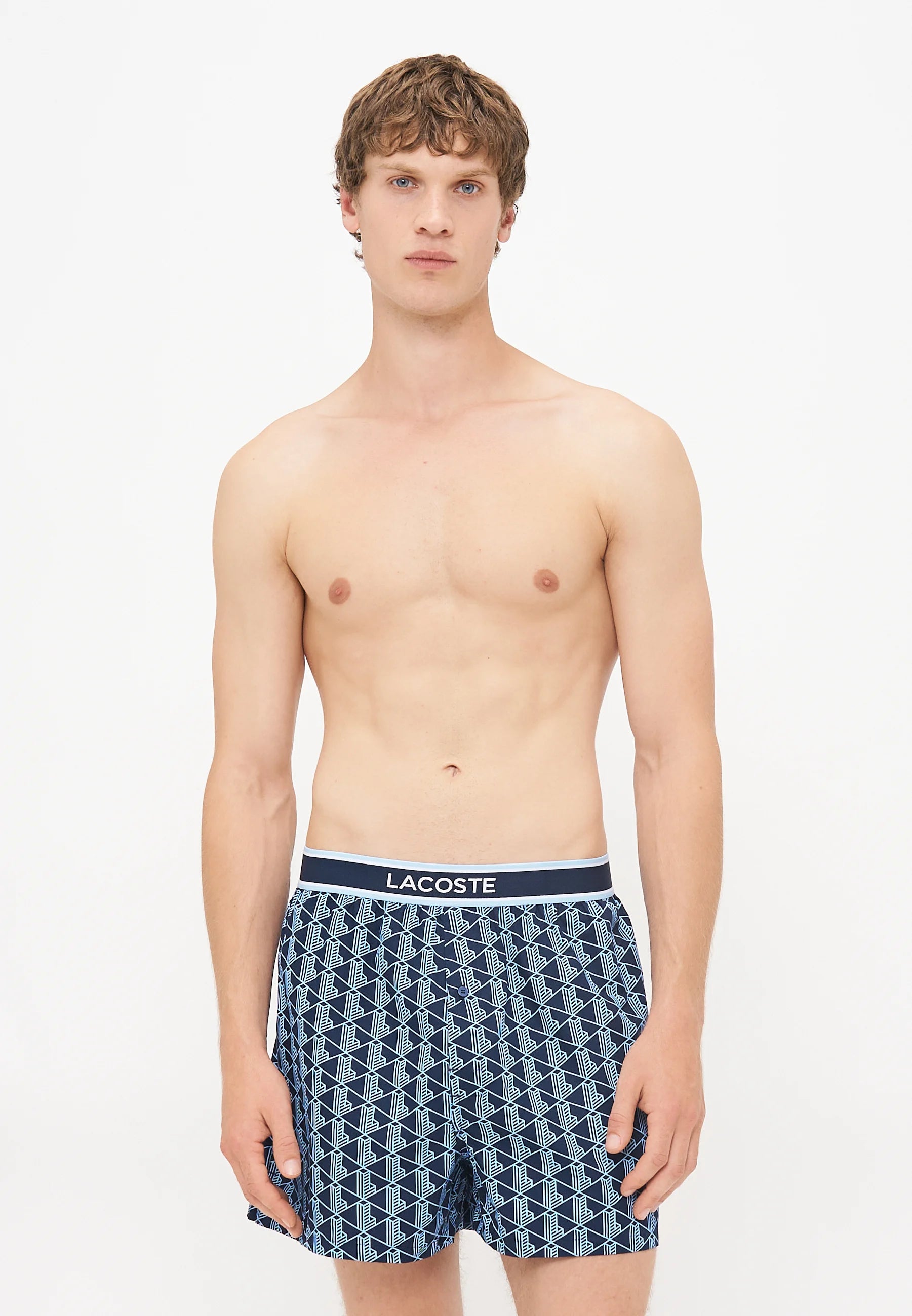 Lacoste 3 Pack Loose Cotton Boxer Shorts – Navy, Blue, Overview