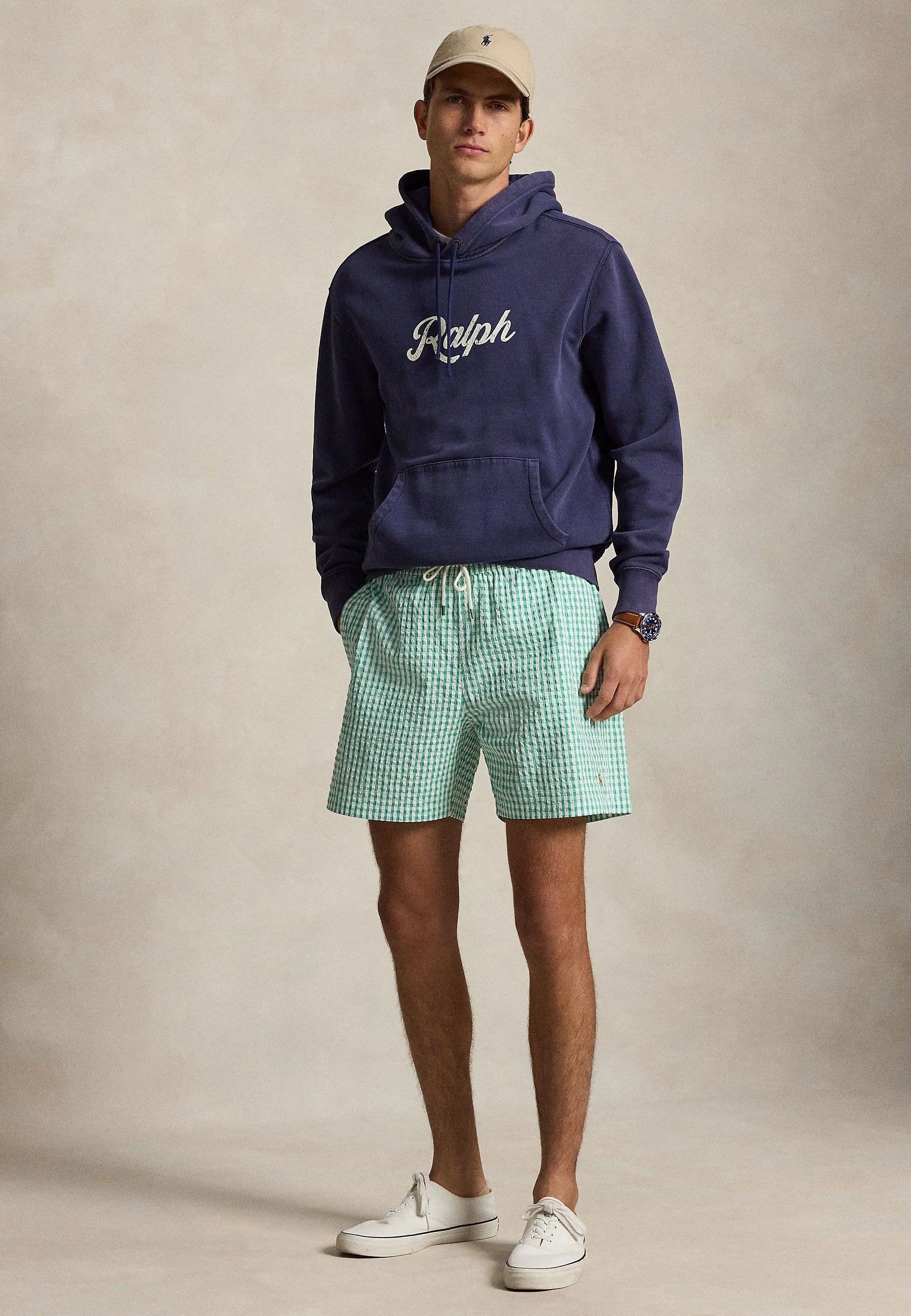 Polo Ralph Lauren Green Gingham Traveler Swim Shorts – Green, White