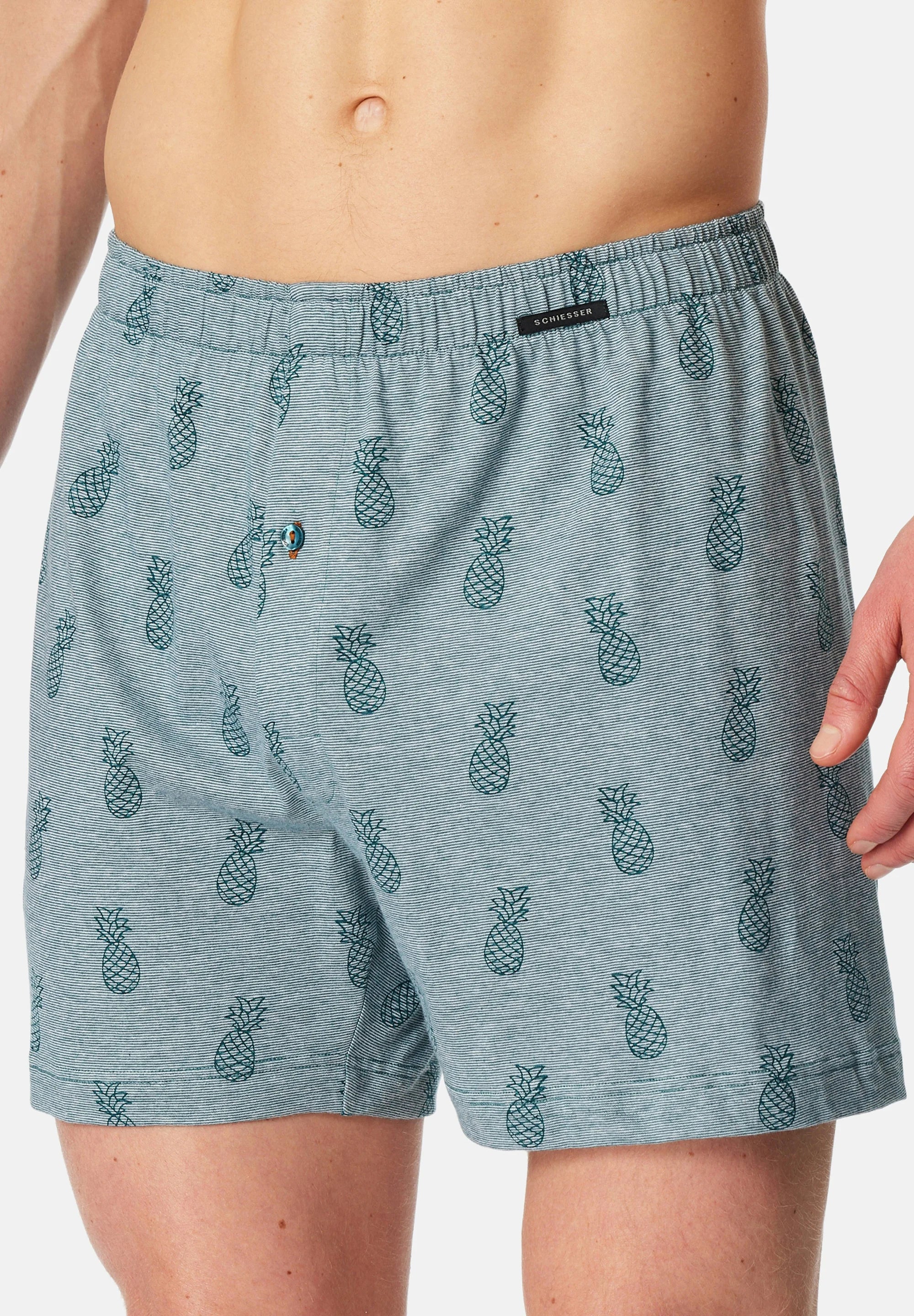 Schiesser Classic Cotton Boxer Shorts – Dark Blue, Turquoise