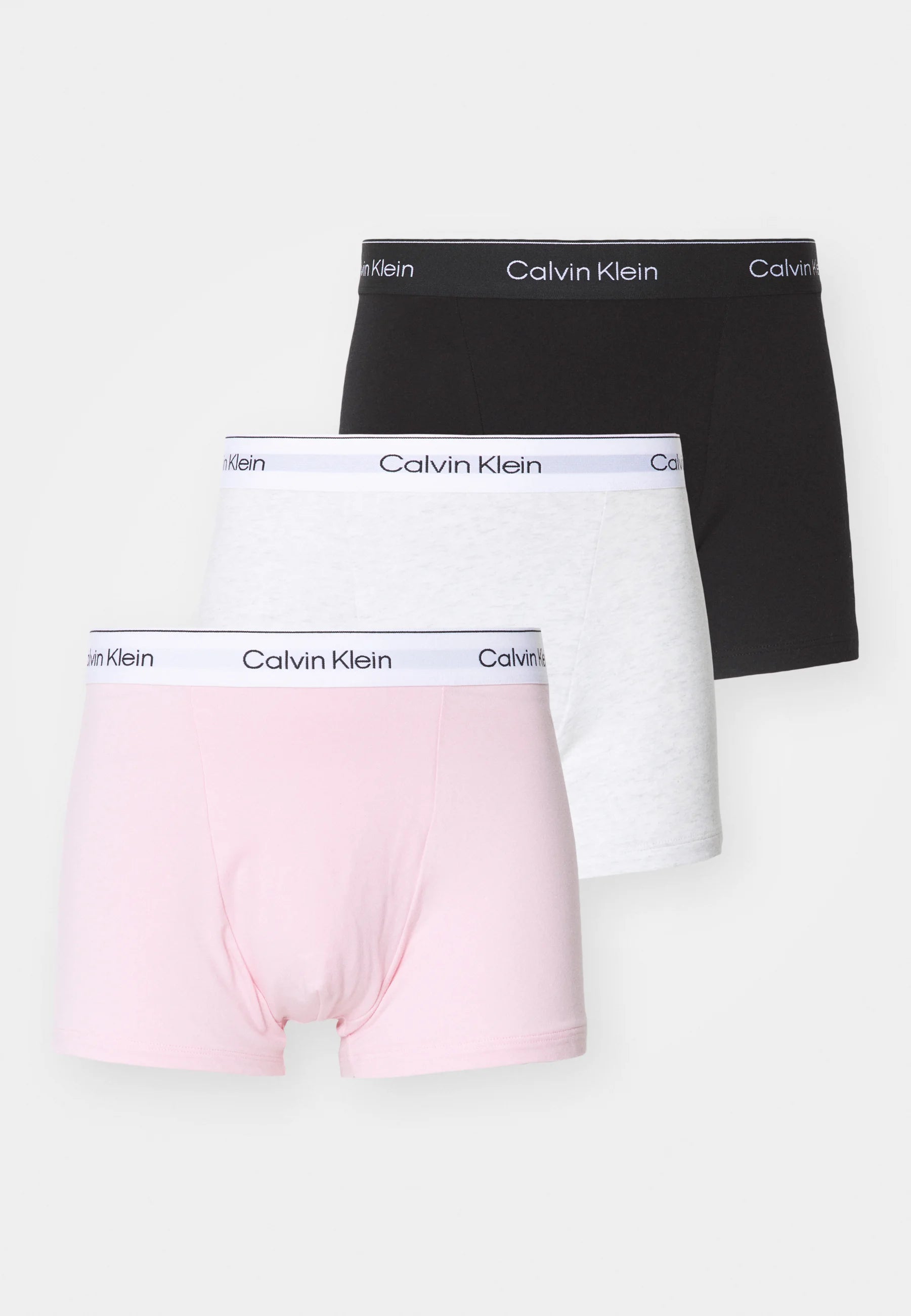 Calvin Klein Icon Cotton Stretch Relaxed Fit Trunks – 3 Pack – Black, Snow Heather, Buff Pink