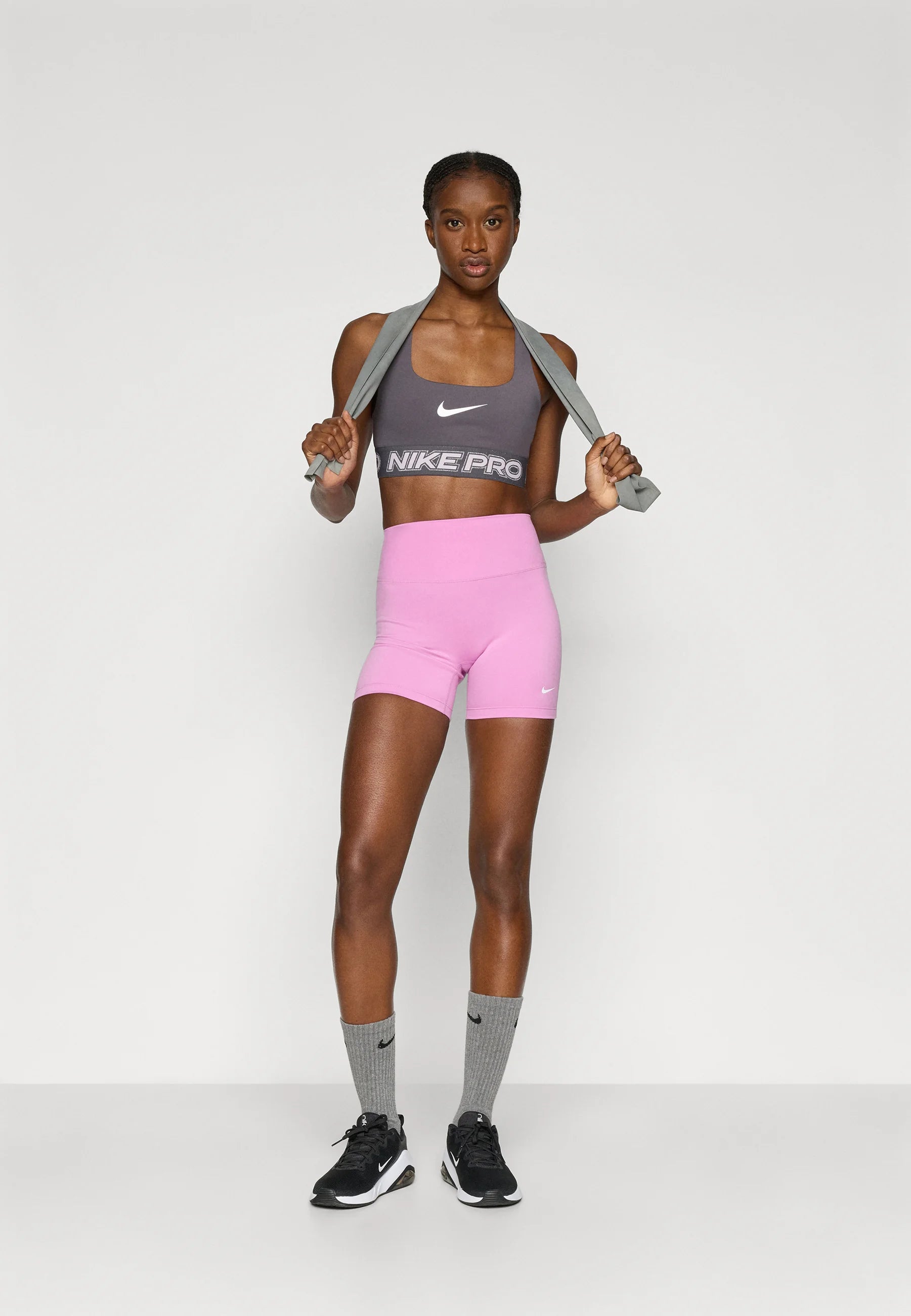 Nike Dri-FIT Medium Support Sports Bra – Thunder Grey, Pink Foam, Metallic Silver