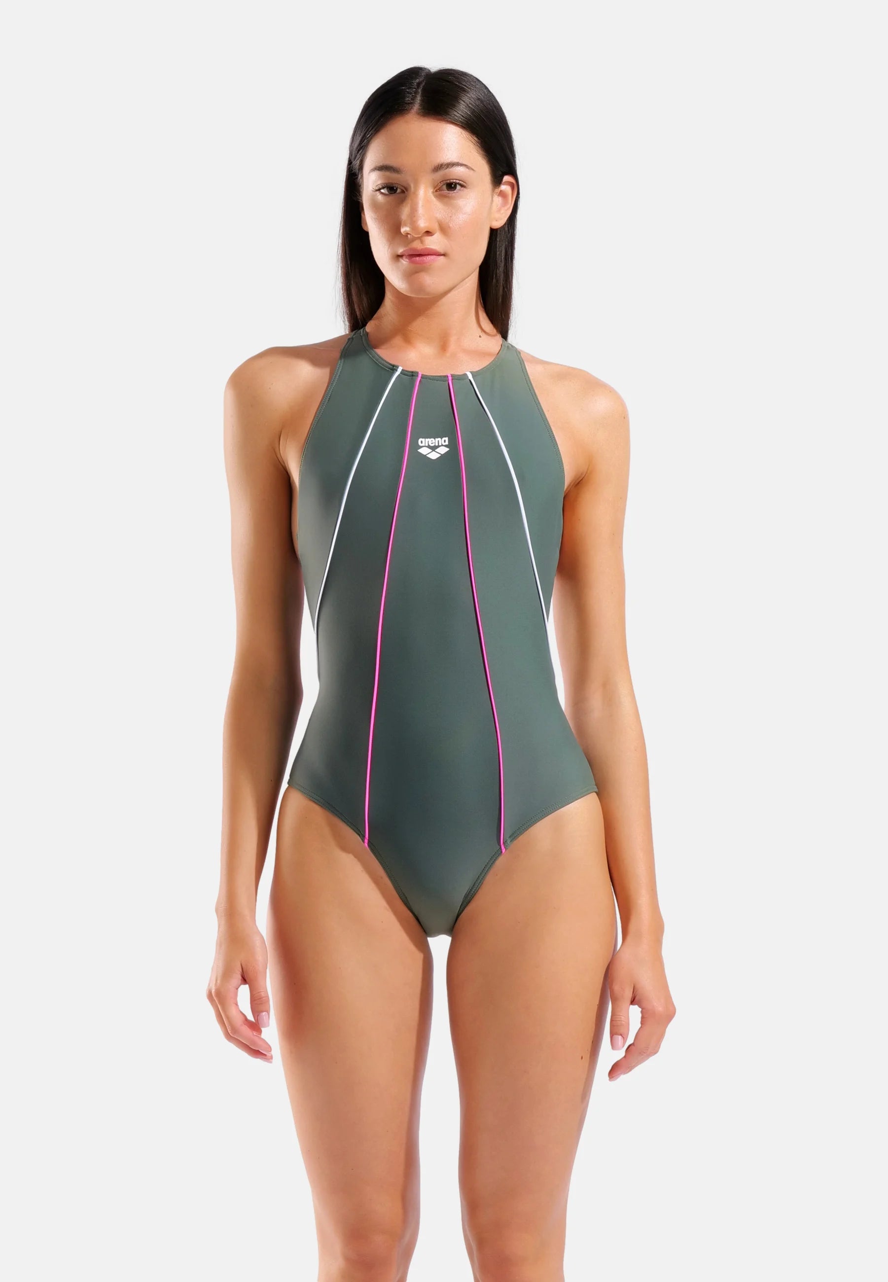 Maillot de bain une pièce Arena Merydian – Sauge, Blanc, Rose Shocking