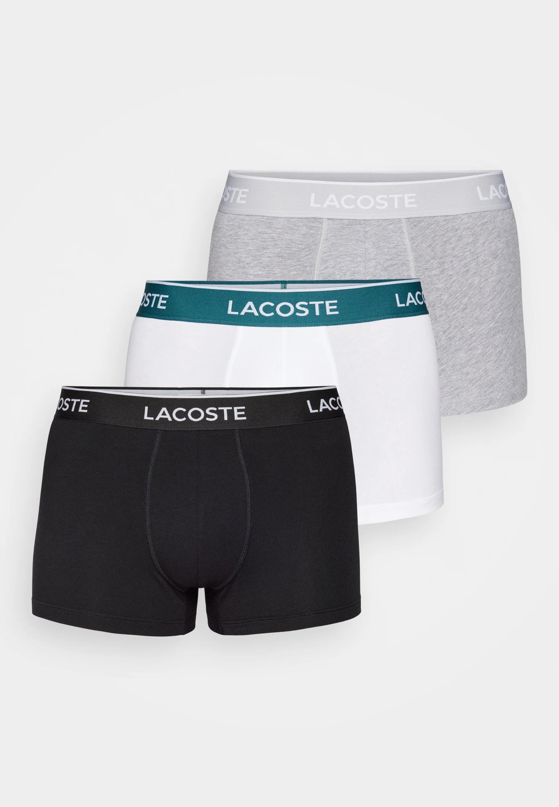Lacoste 3er-Pack Stretch-Unterhosen – Schwarz, Weiß, Silberchinine