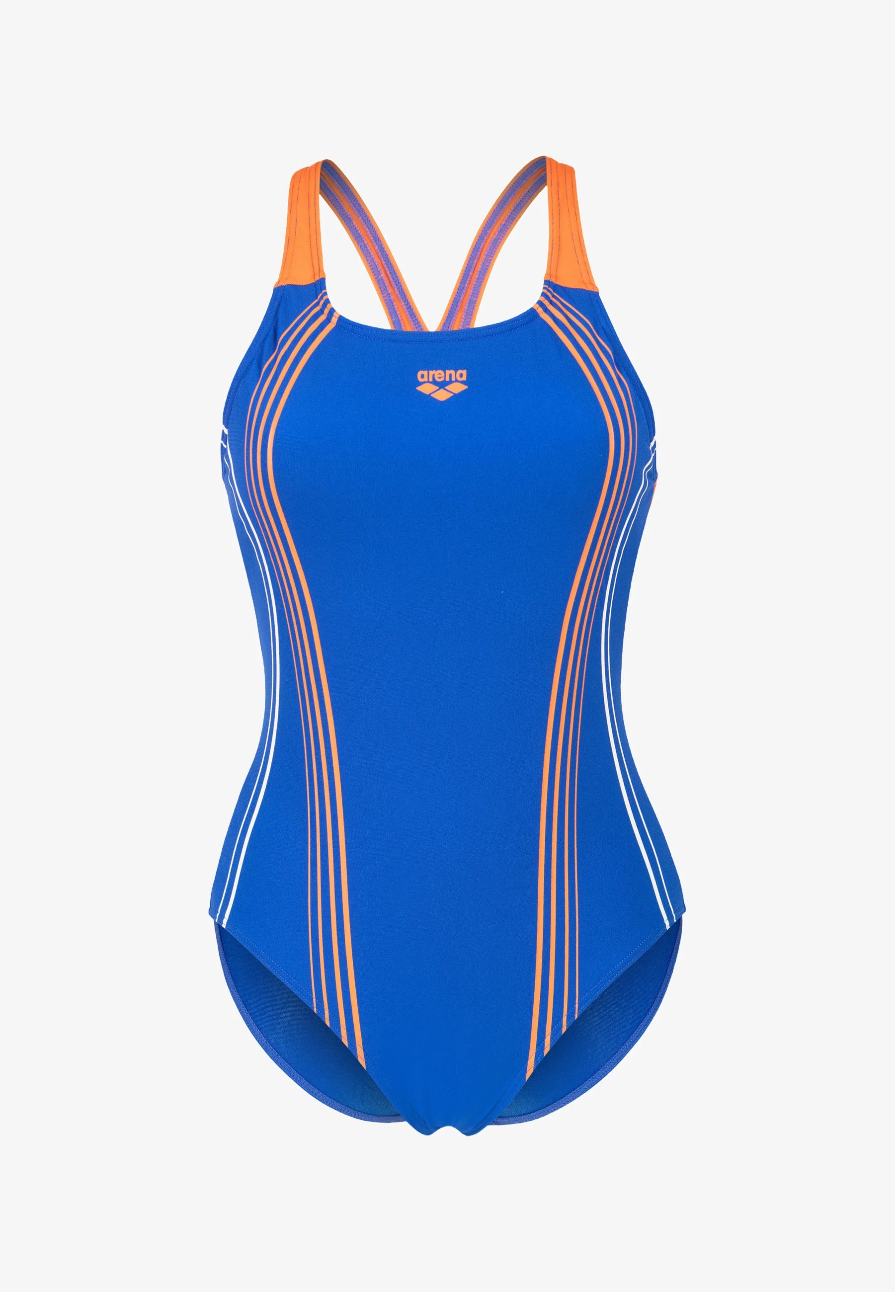 Arena Clear Lines V Back One-Piece Swimsuit – Neon Blue, Team Orange