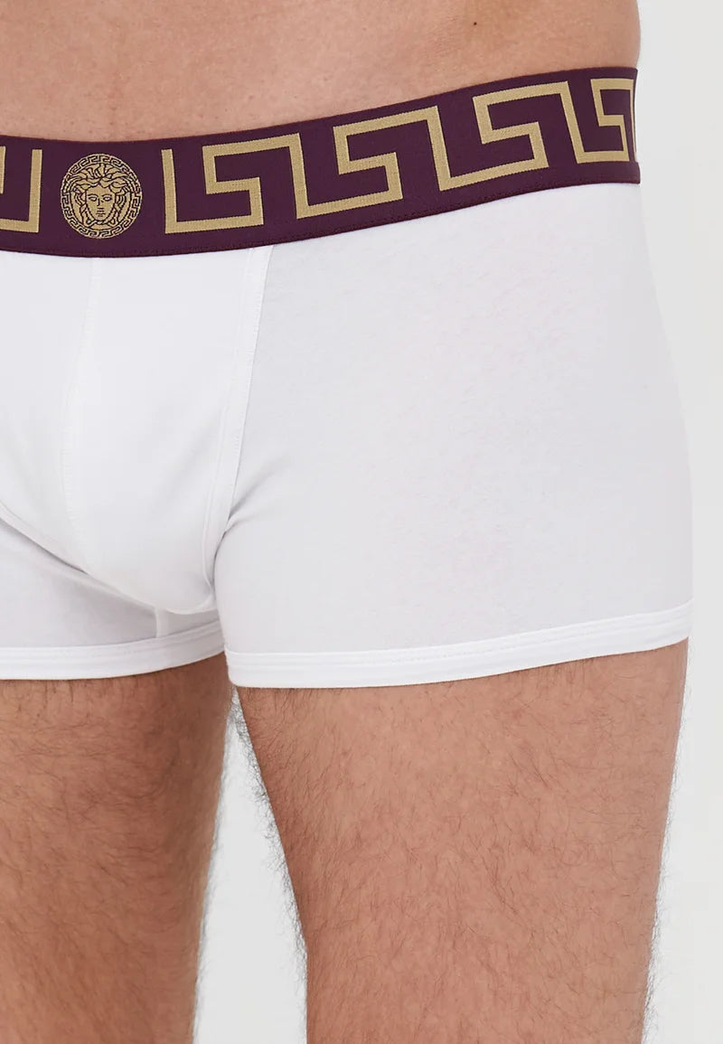 Nízké trenky Versace Cotton Stretch – bílá, tmavý lilek, zlatá