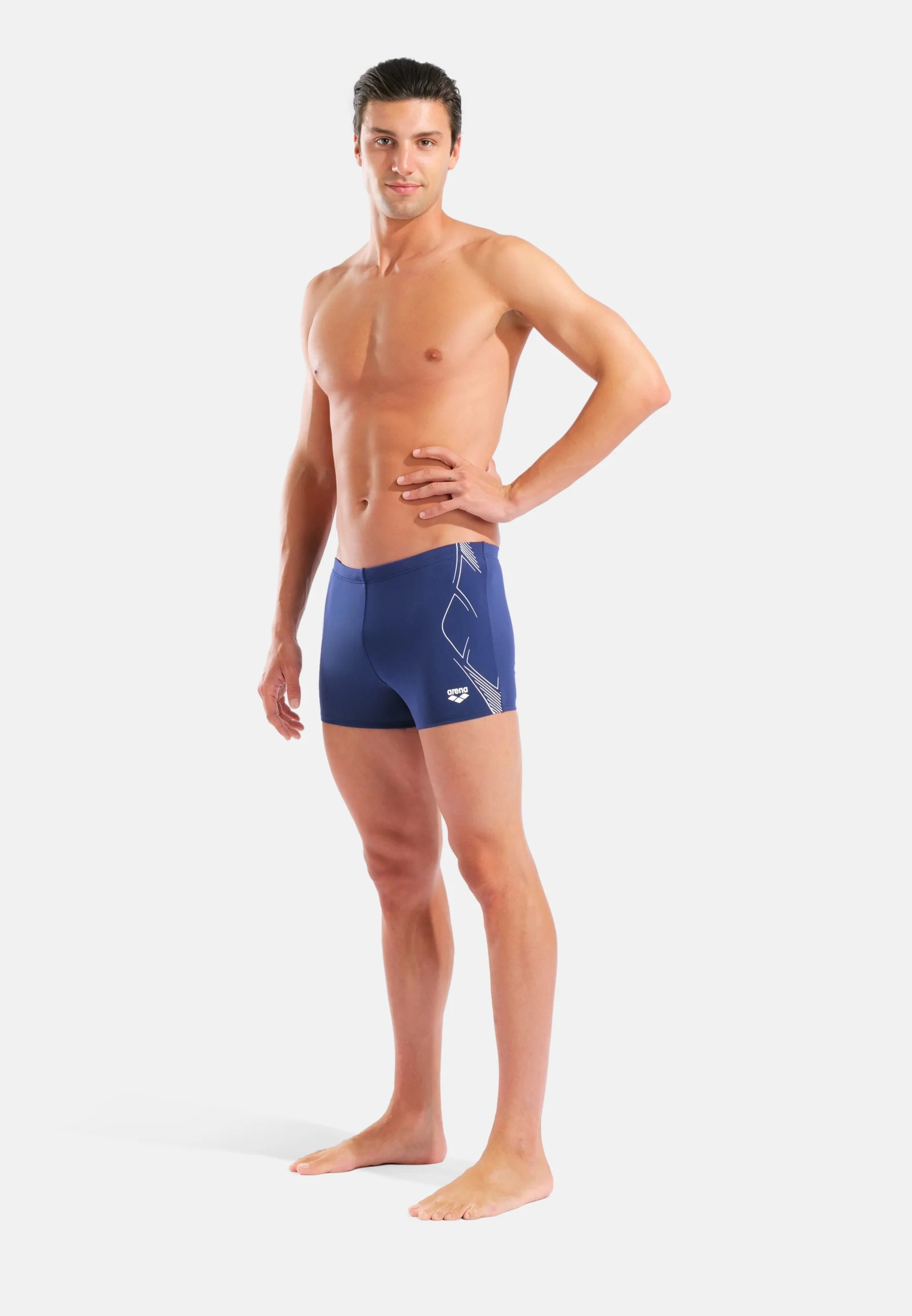 Short de bain graphique Arena – Bleu marine, Blanc