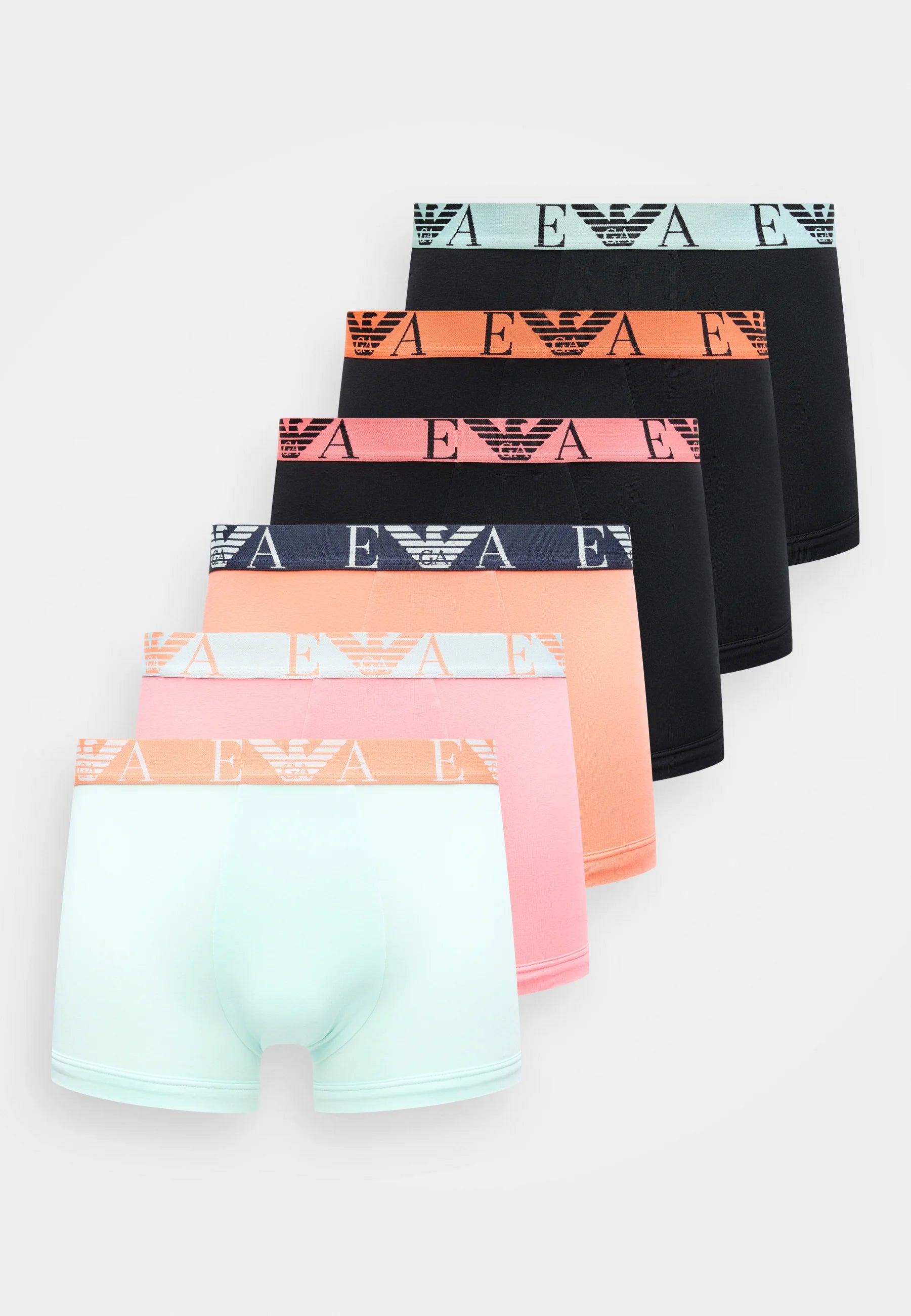 Emporio Armani BOLD Monogram 6 Pack Trunks – Pink, Aqua, Camellia, Black