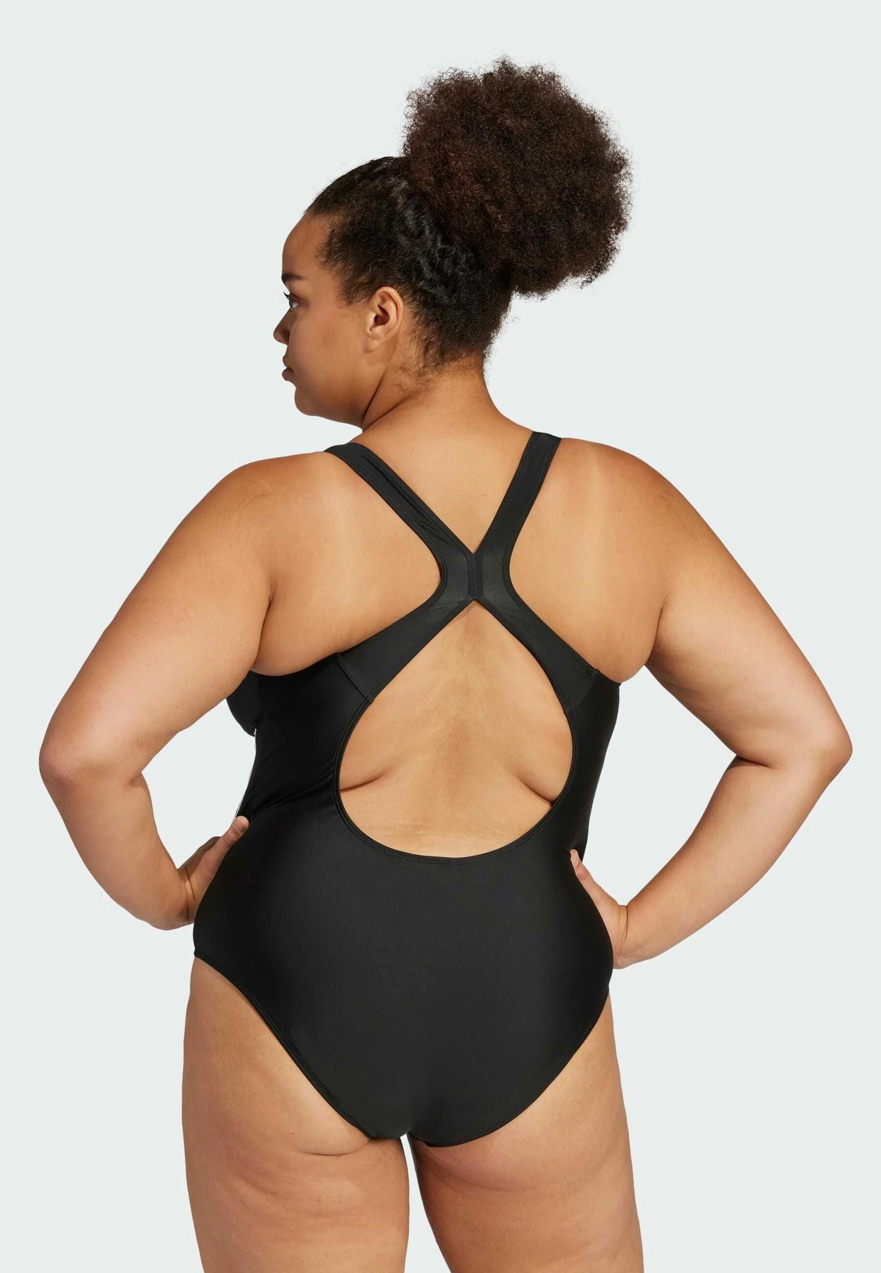 Adidas 3-Stripes C-Back Plus Size One-Piece Swimsuit – Black, White