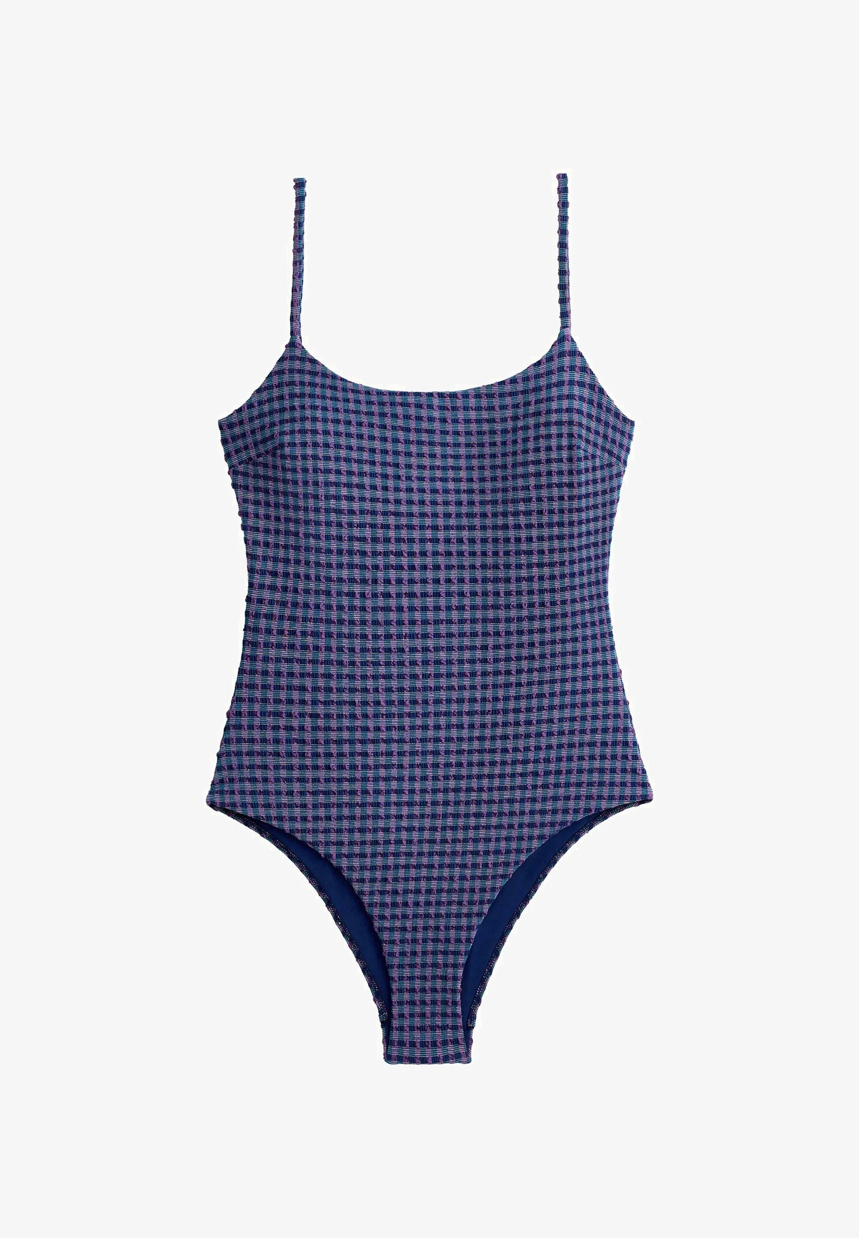 OYSHO Gingham Triangle Einteiliger Badeanzug – Metallic-Blau