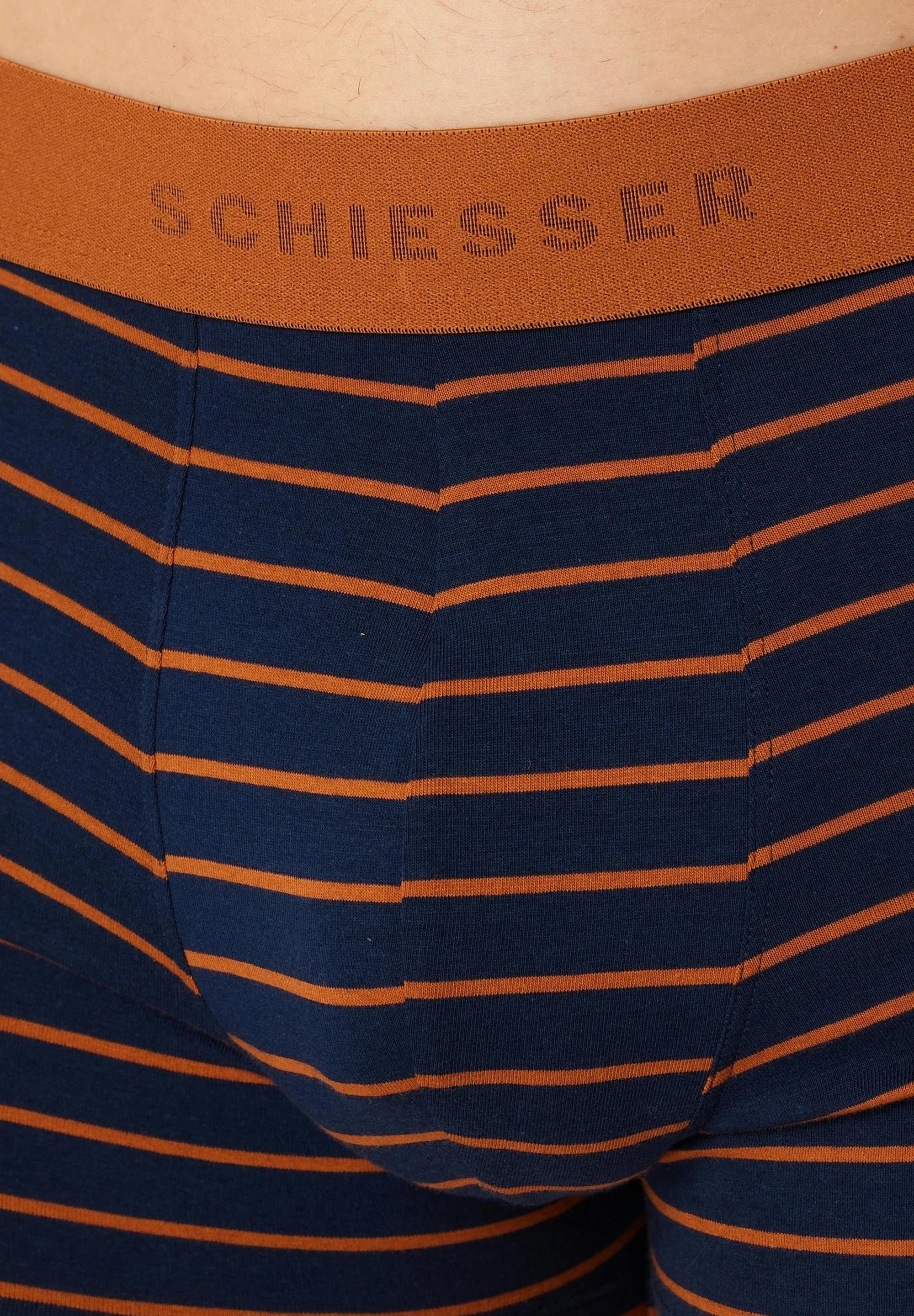 Schiesser Essential Cotton Trunks – Dark Blue, Orange