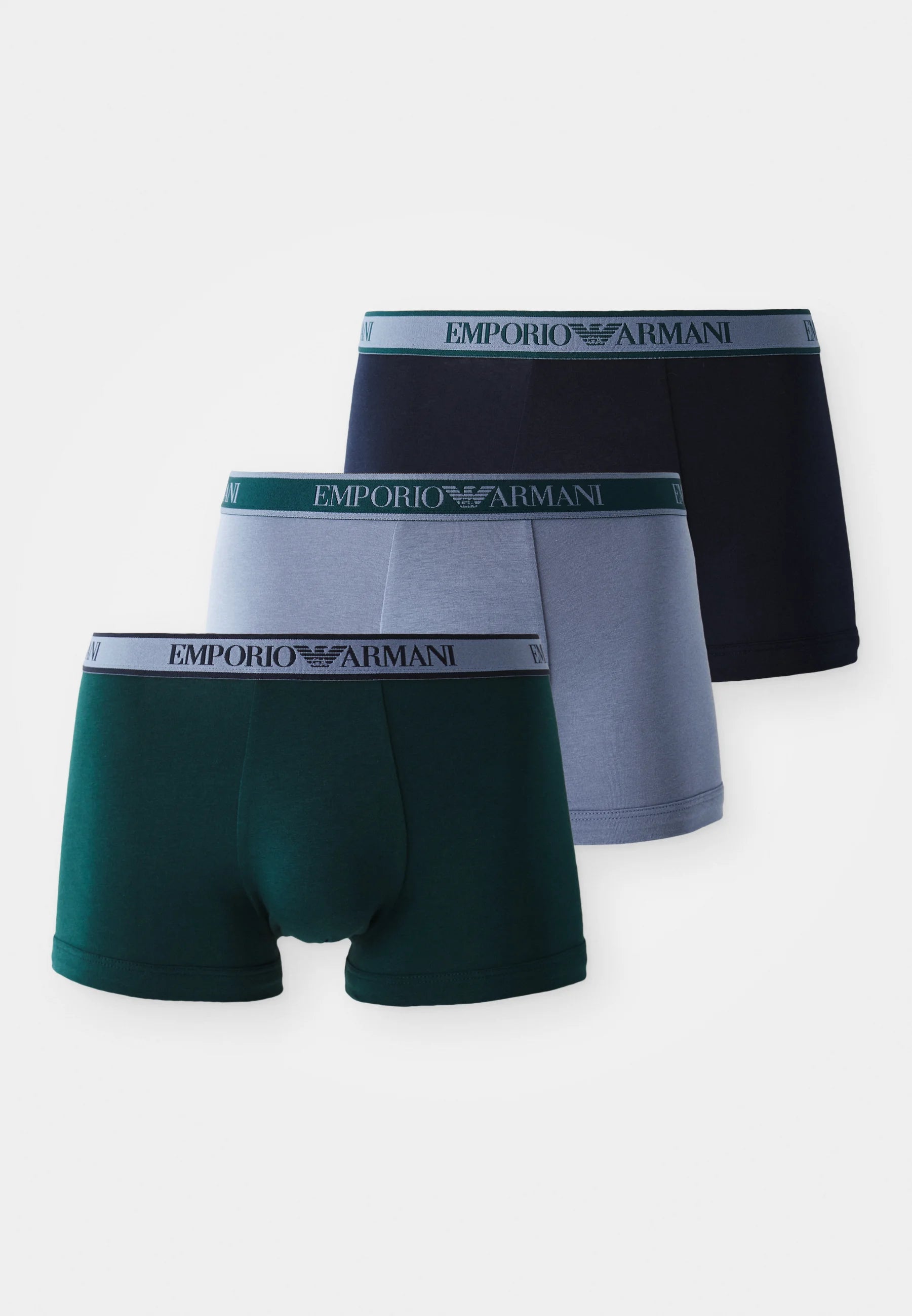 Emporio Armani Trunks 3 Pack – Blue, Stone, Pine