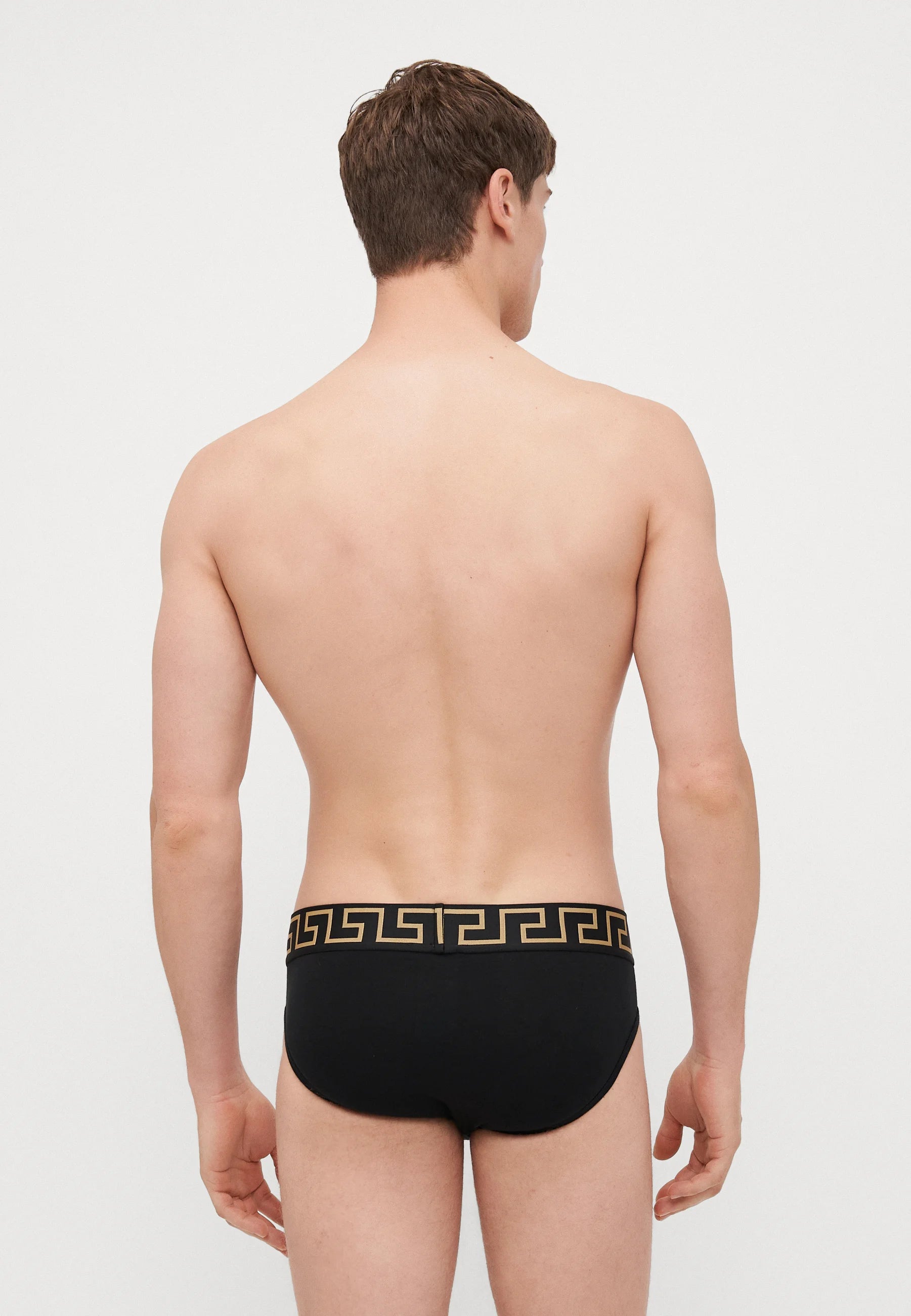Versace Slips En Coton Stretch – Taille Basse – Lot De 3 – Noir, Doré
