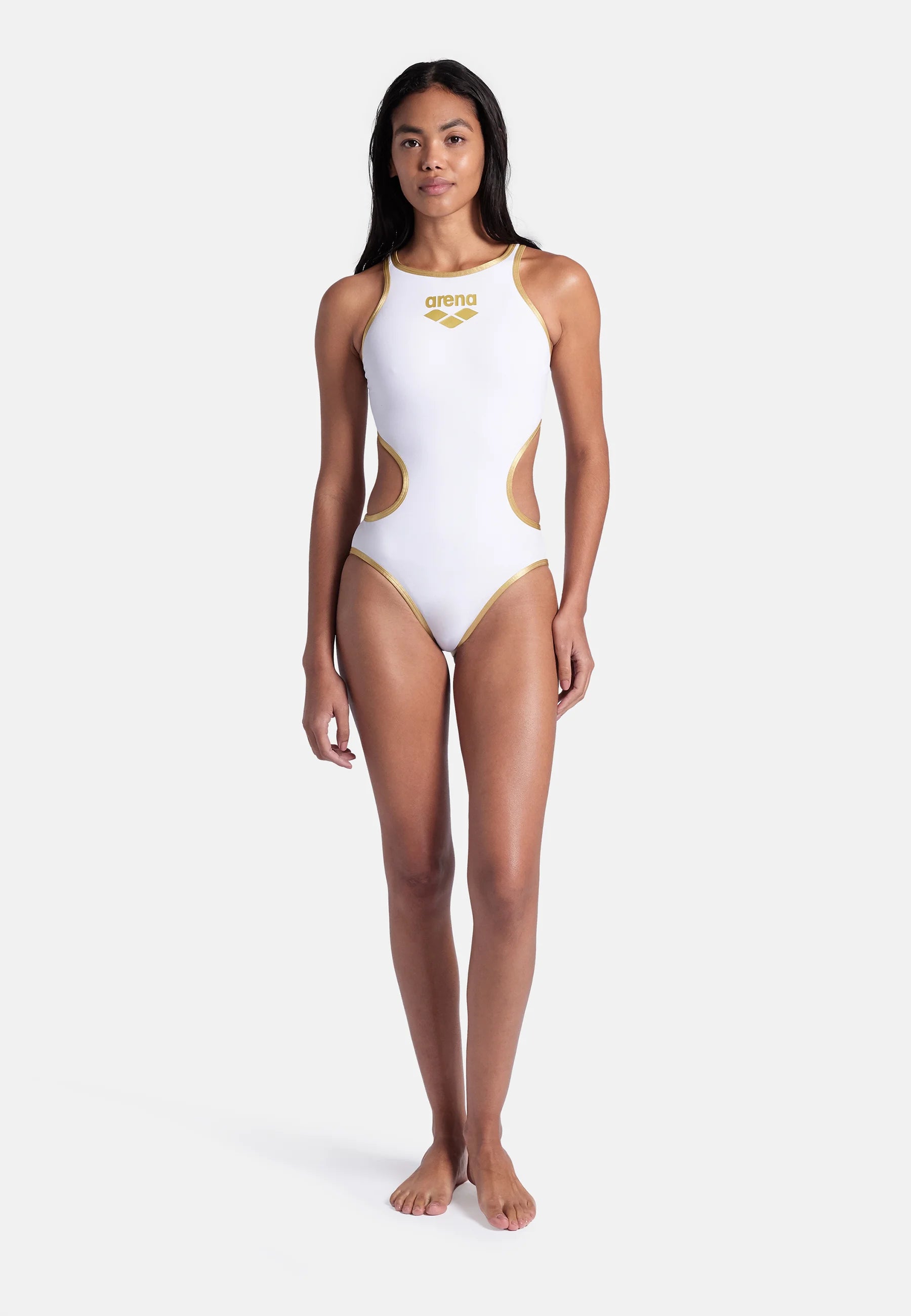 Maillot de bain une pièce Arena One Biglogo – Blanc, Or