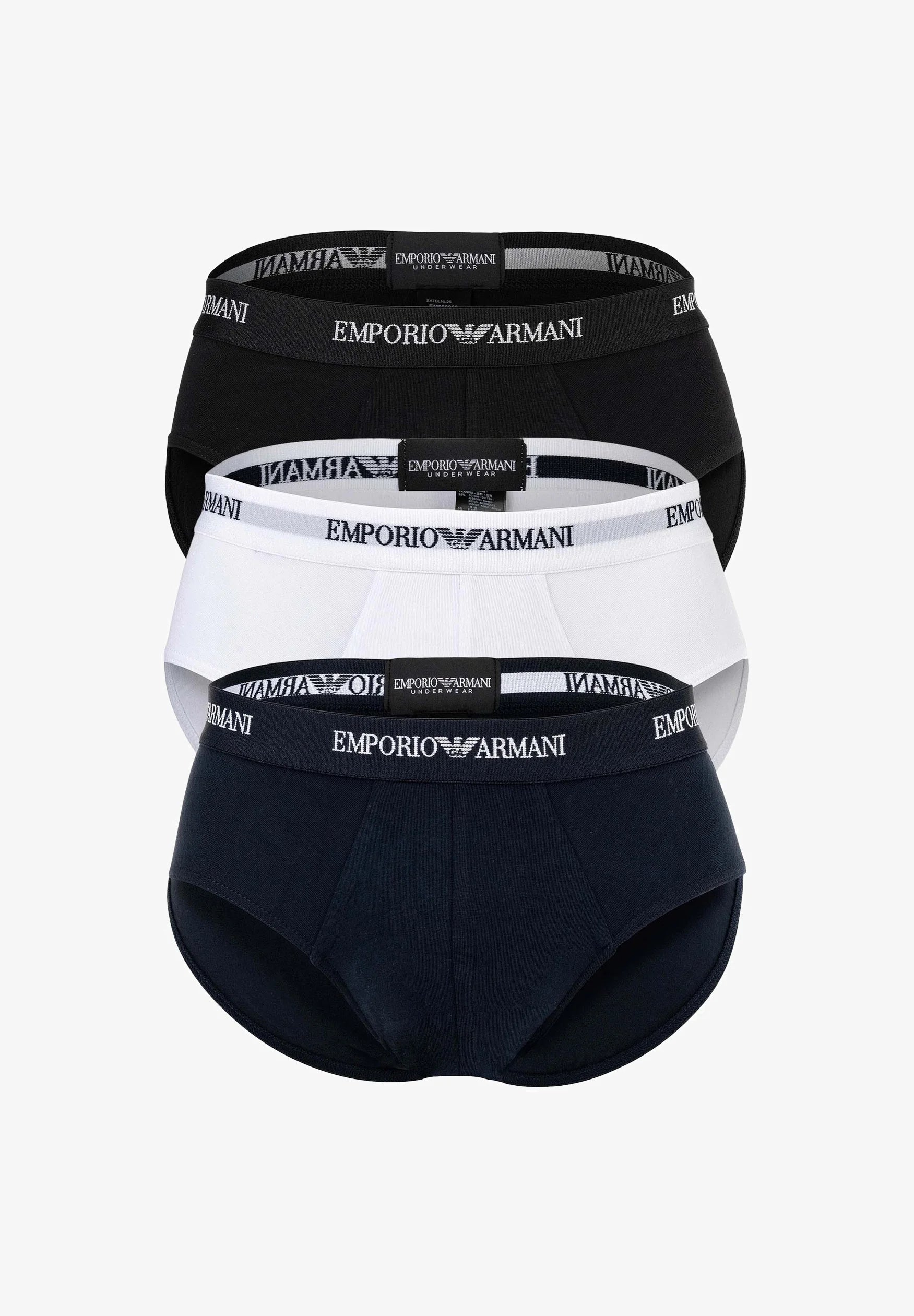 Emporio Armani Premium Cotton Stretch Briefs 3 Pack – White, Armani Blue, Black