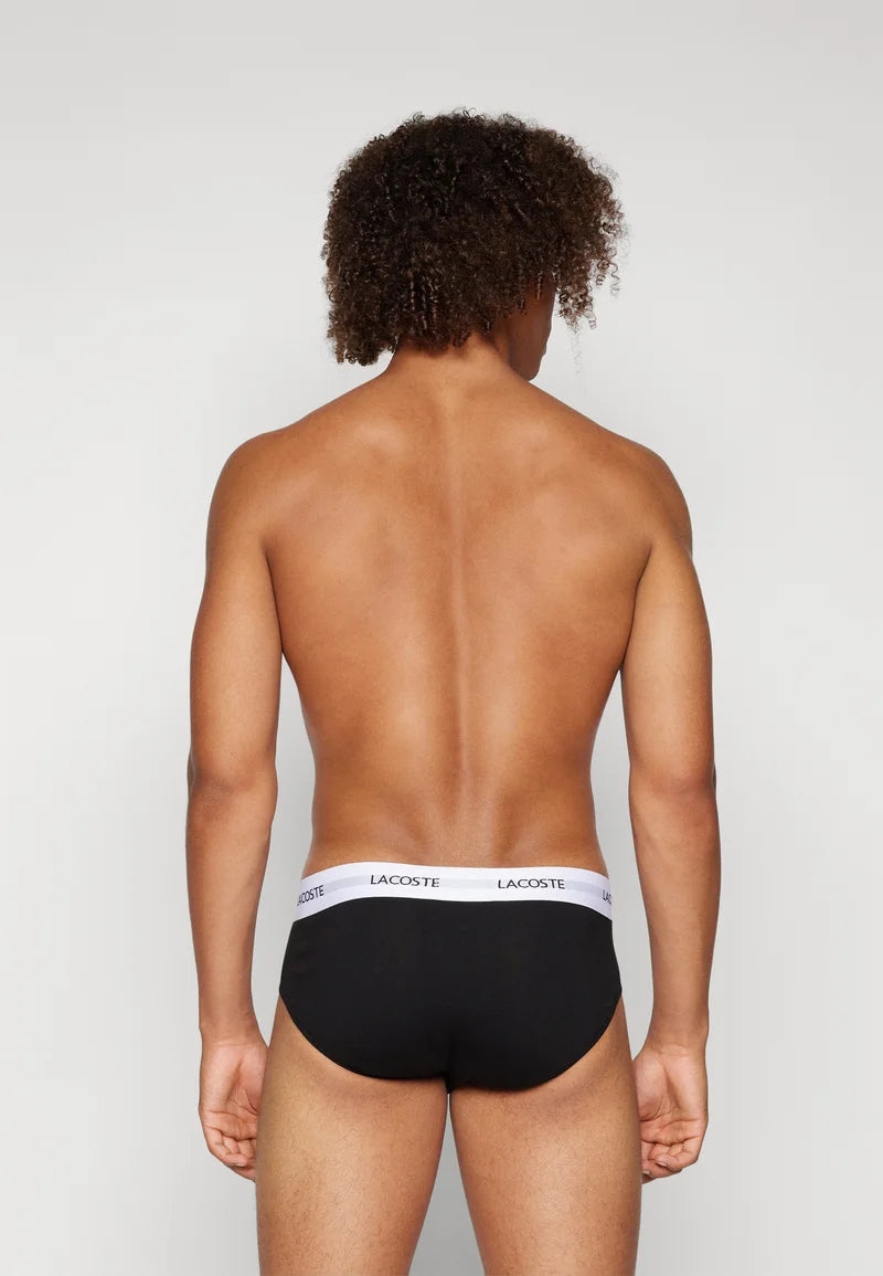 Lacoste Stretch Cotton Briefs 3 Pack – Black, White, Silver Chine