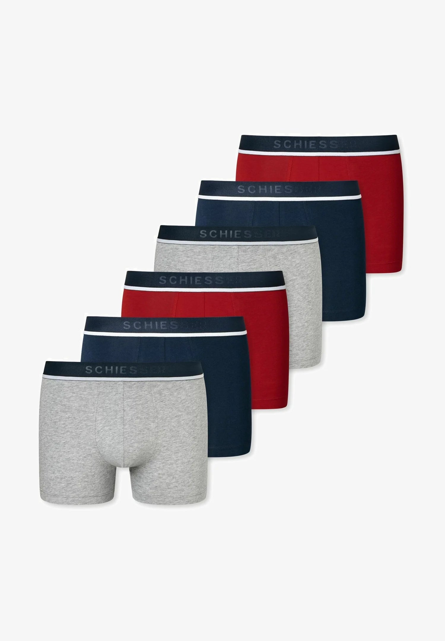 Schiesser 95 5 Cotton Trunks 3 Pack – Navy, Light Grey Melange, Red