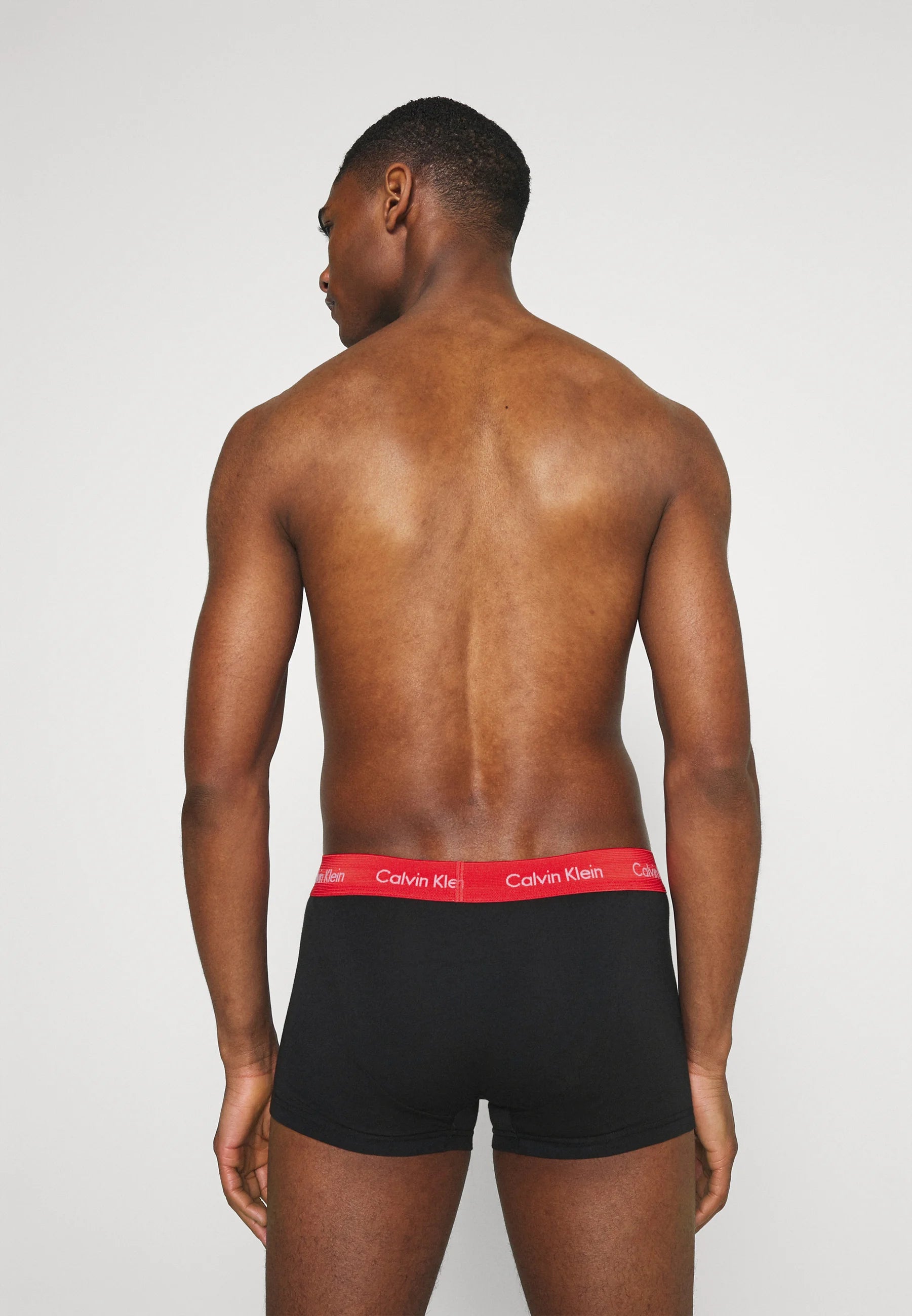 Calvin Klein Cotton Stretch Trunks – 3 Pack – Black with Black, Blue and Red Waistbands