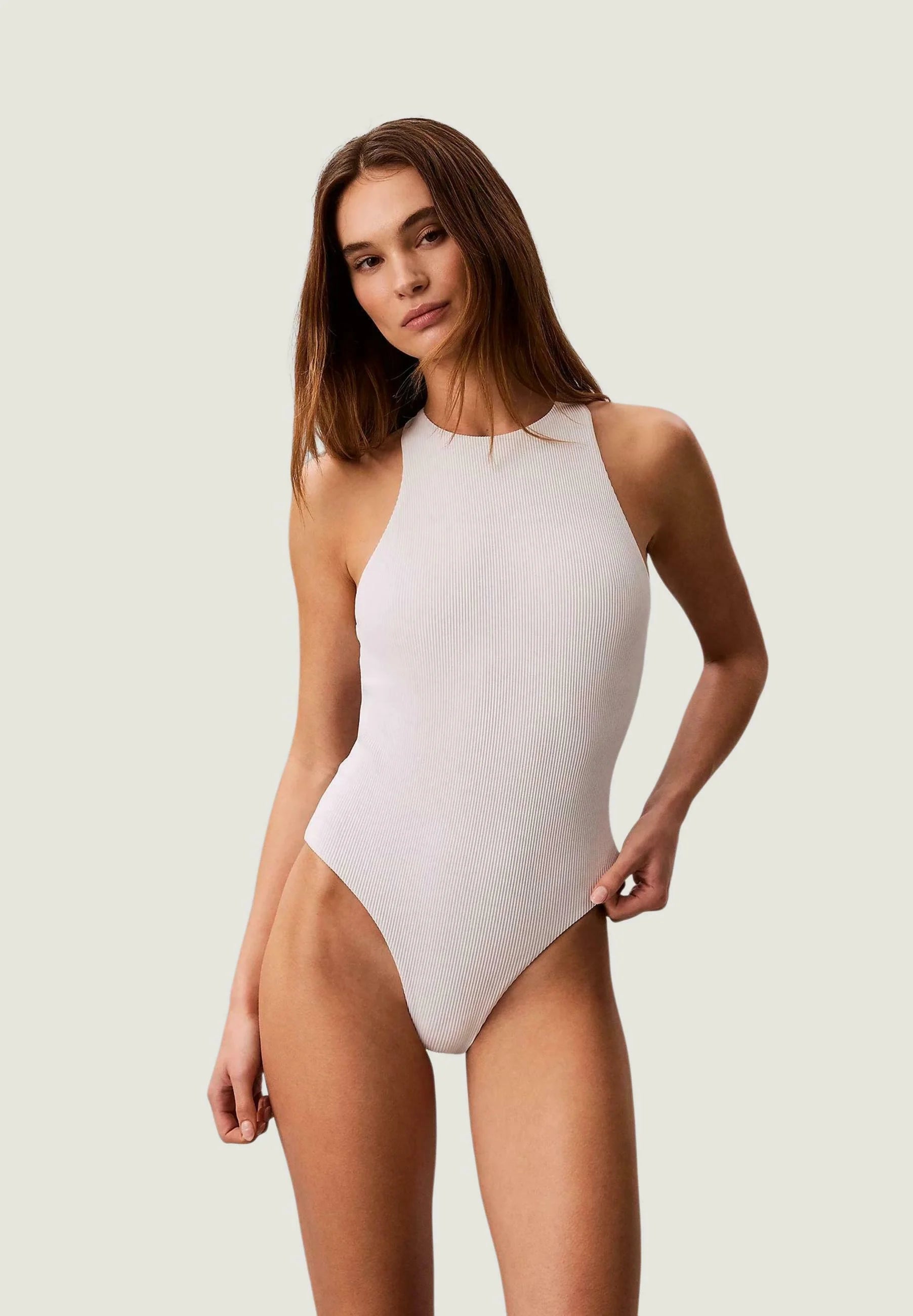Calvin Klein Scoop Back One-Piece Swimsuit – White