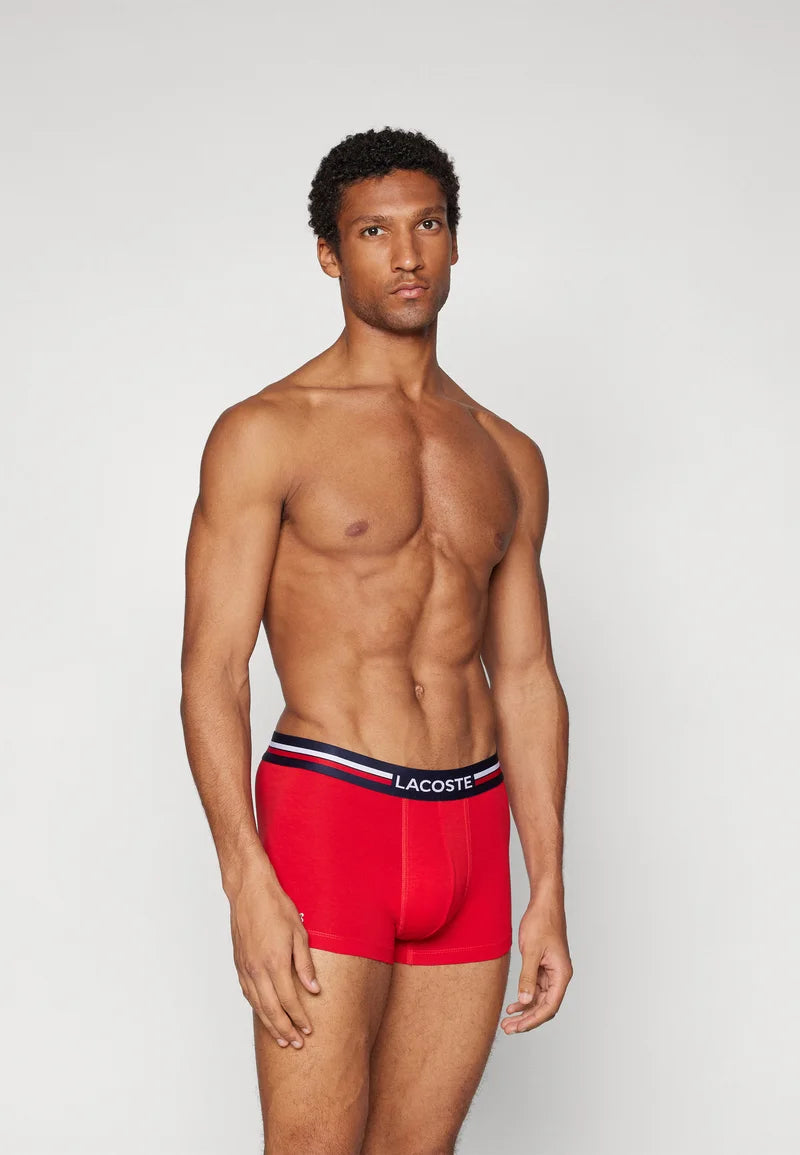 Lacoste Classic Stretch Trunks im 3er-Pack – Marine, Silberchine, Rot