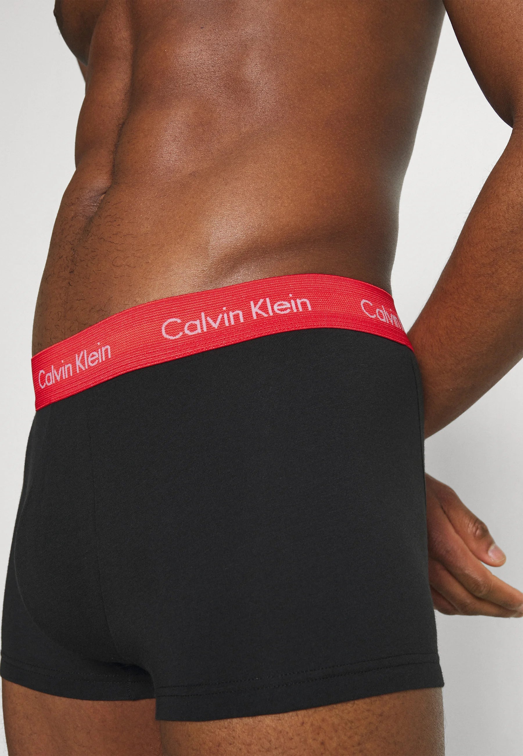 Calvin Klein Cotton Stretch Trunks – 3 Pack – Black with Black, Blue and Red Waistbands