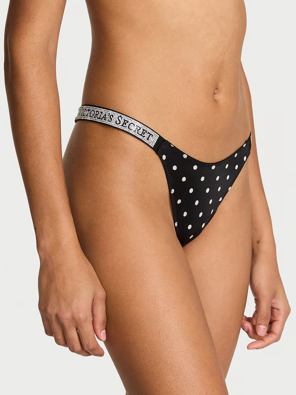 Victoria's Secret - String à bretelles brillantes - Pois noirs