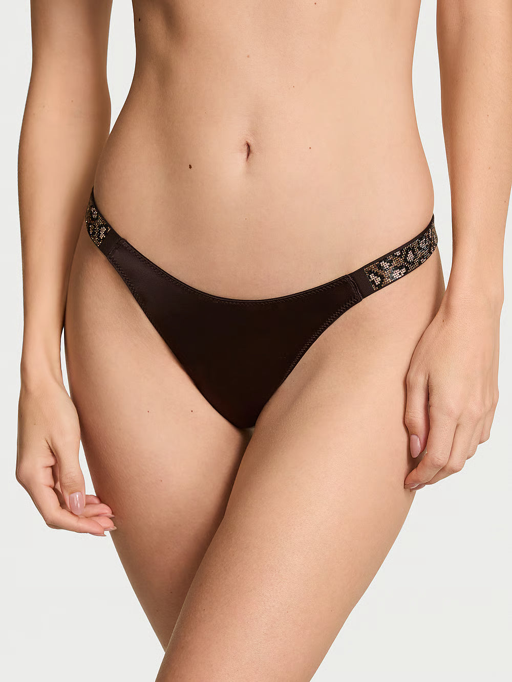 Victoria's Secret - String à bretelles brillantes - Marron cacao foncé