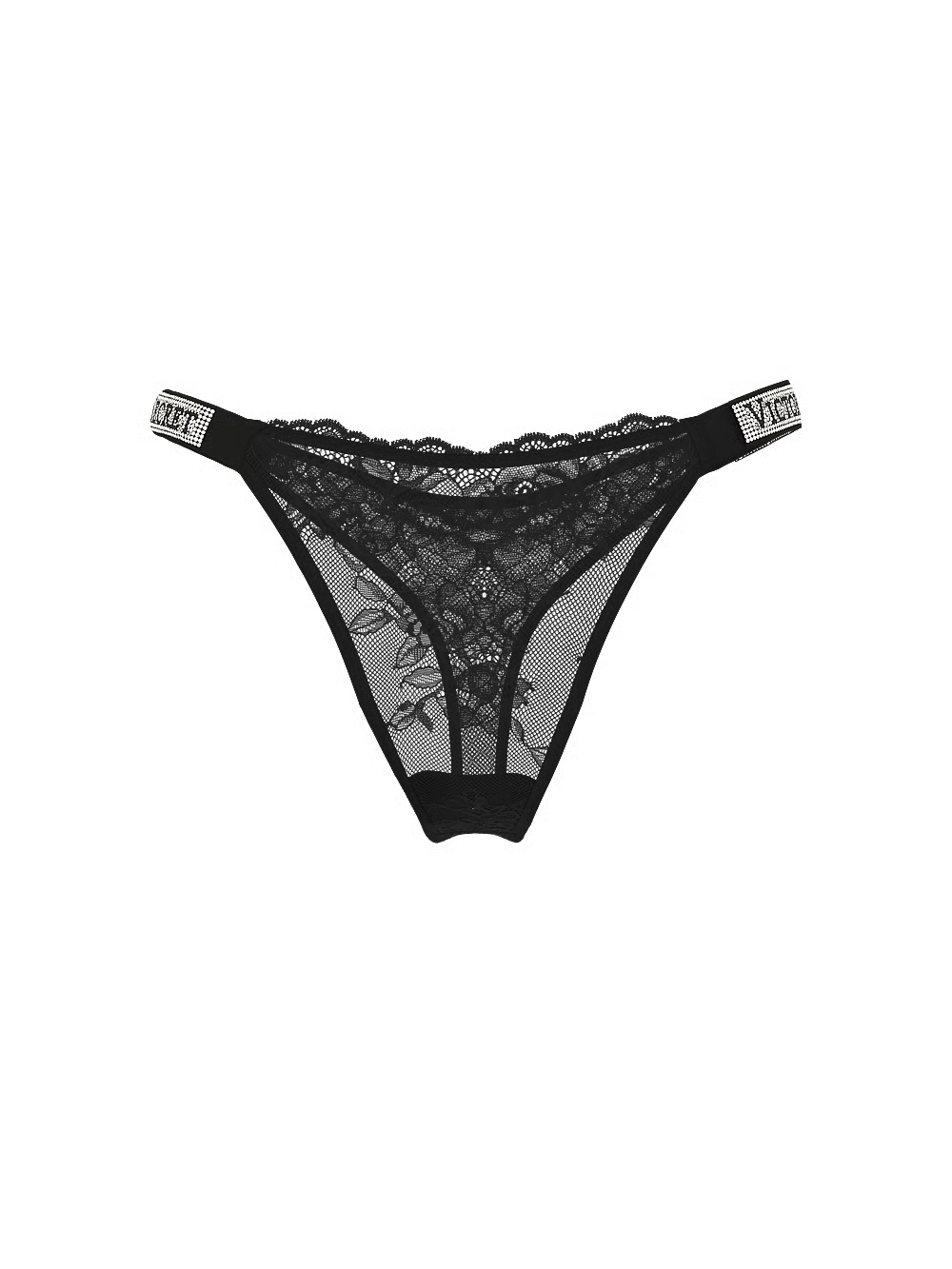 Victoria’s Secret Shine Strap Lace Thong Panty – Black