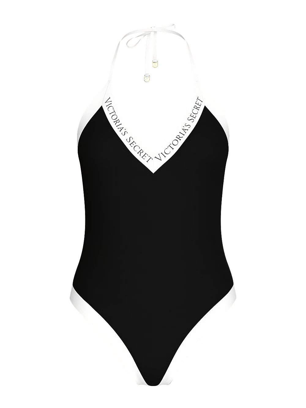 Victoria’s Secret Logo Plunge One-Piece Swimsuit – Pure Black