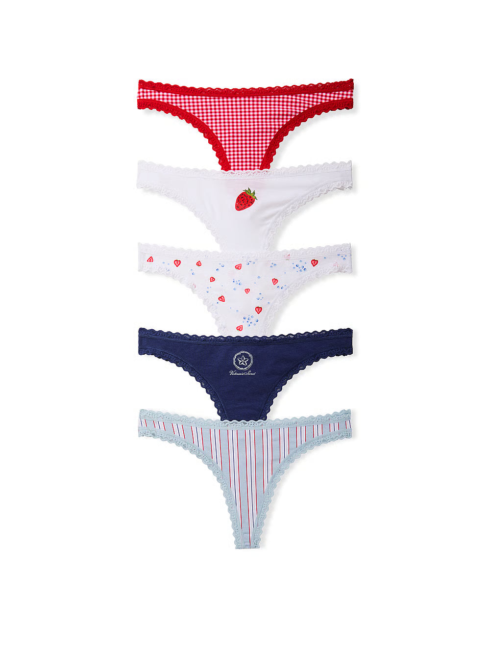 Majtki stringi z bawełnianą koronką Victoria's Secret – 5 szt., wiele kolorów