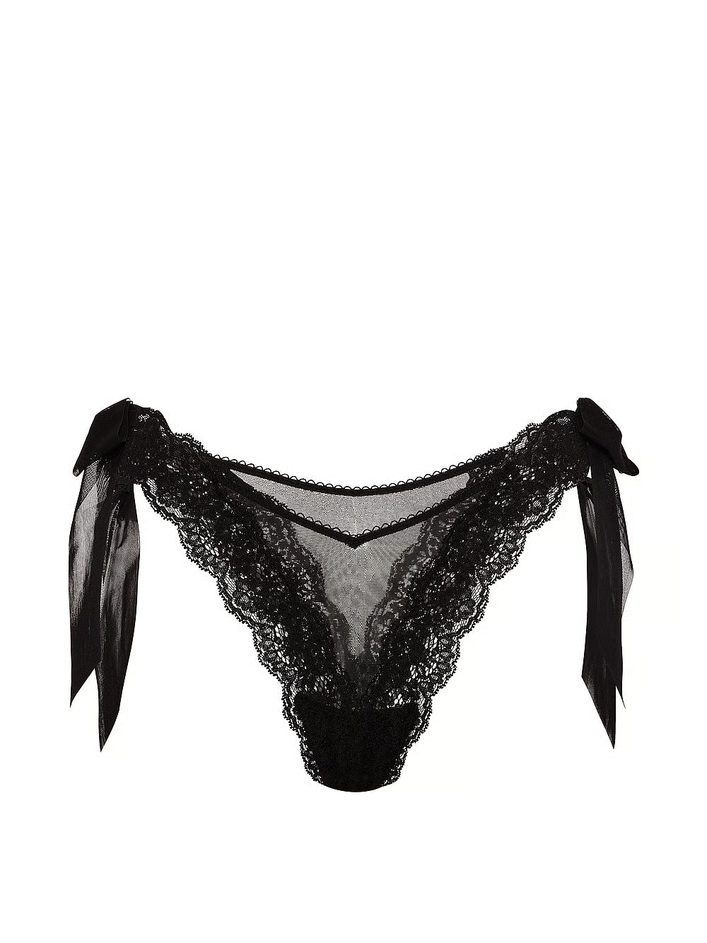 Victoria’s Secret Dream Angels Lace & Mesh Side-Bow Brazilian Panty – Black