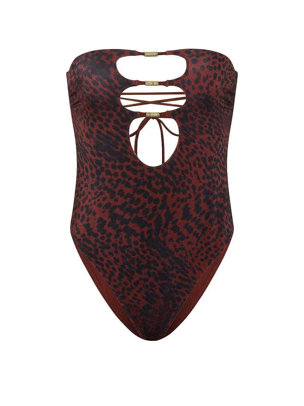 Costume intero senza spalline con anelli reversibili di Victoria's Secret Swim – Dark Chili Cheetah