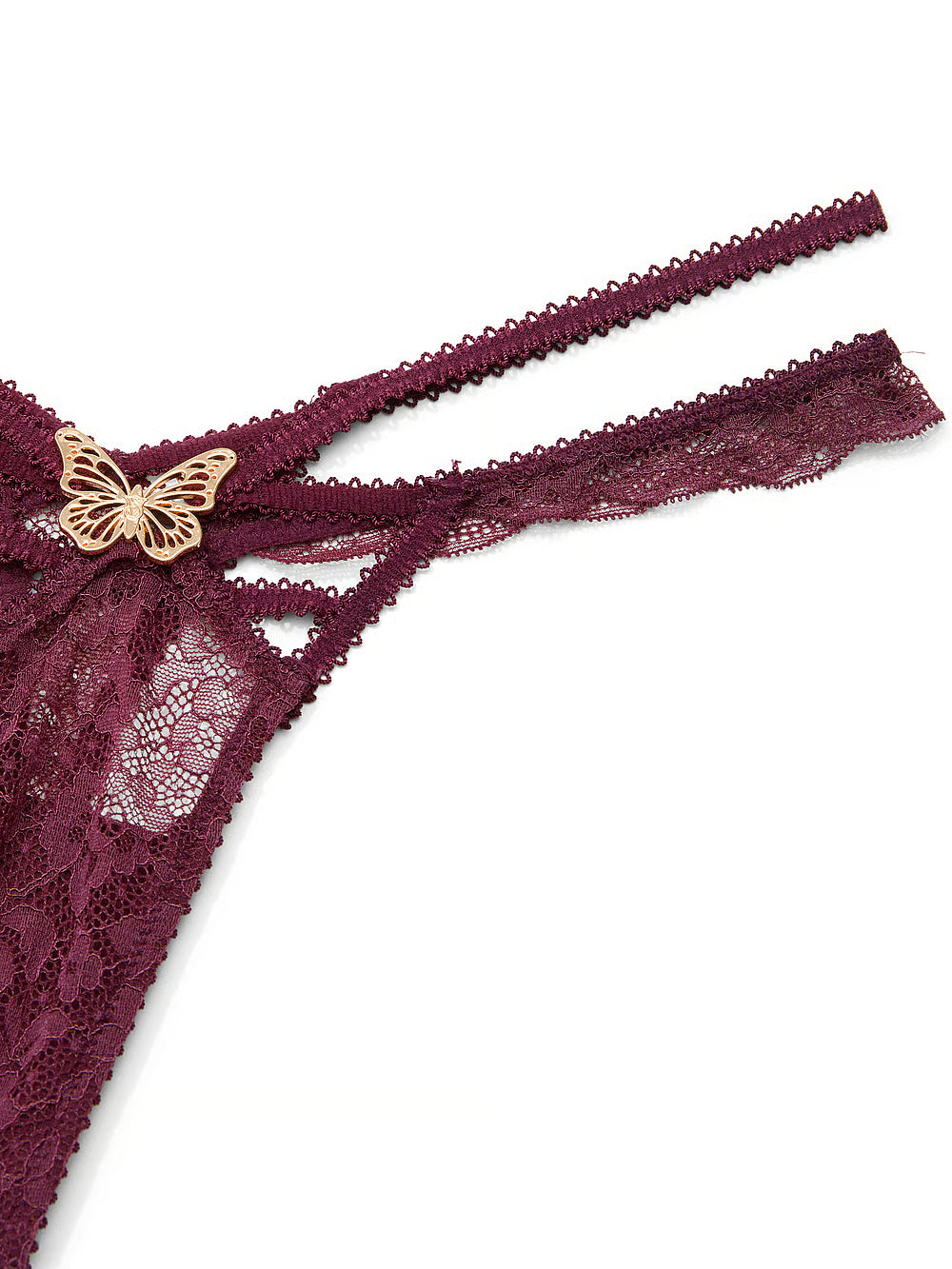 Majtki stringi Victoria’s Secret Rose Lace Butterfly – bogaty bordowy