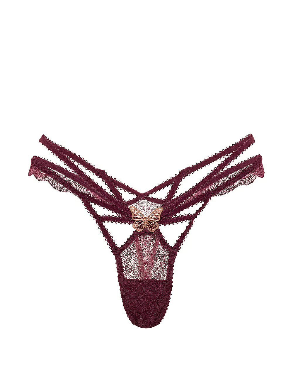 Majtki stringi Victoria’s Secret Rose Lace Butterfly – bogaty bordowy