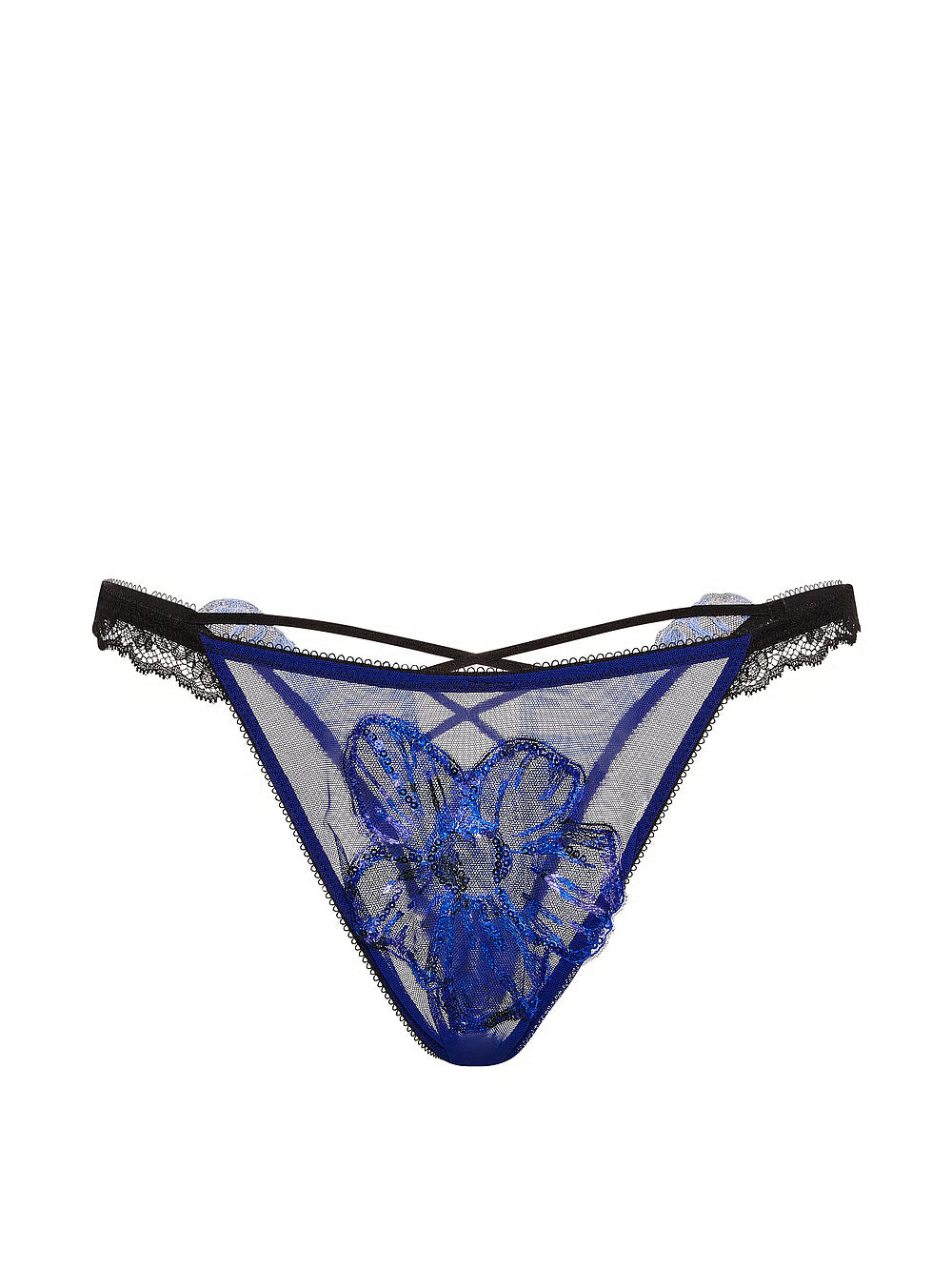 Mutandine brasiliane con ricamo floreale di paillettes di Victoria's Secret Party - Blu floreale