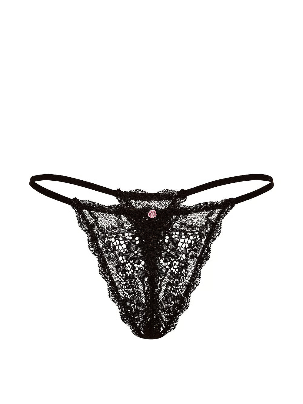 Victoria’s Secret Lace Crotchless String Thong Panty – Black