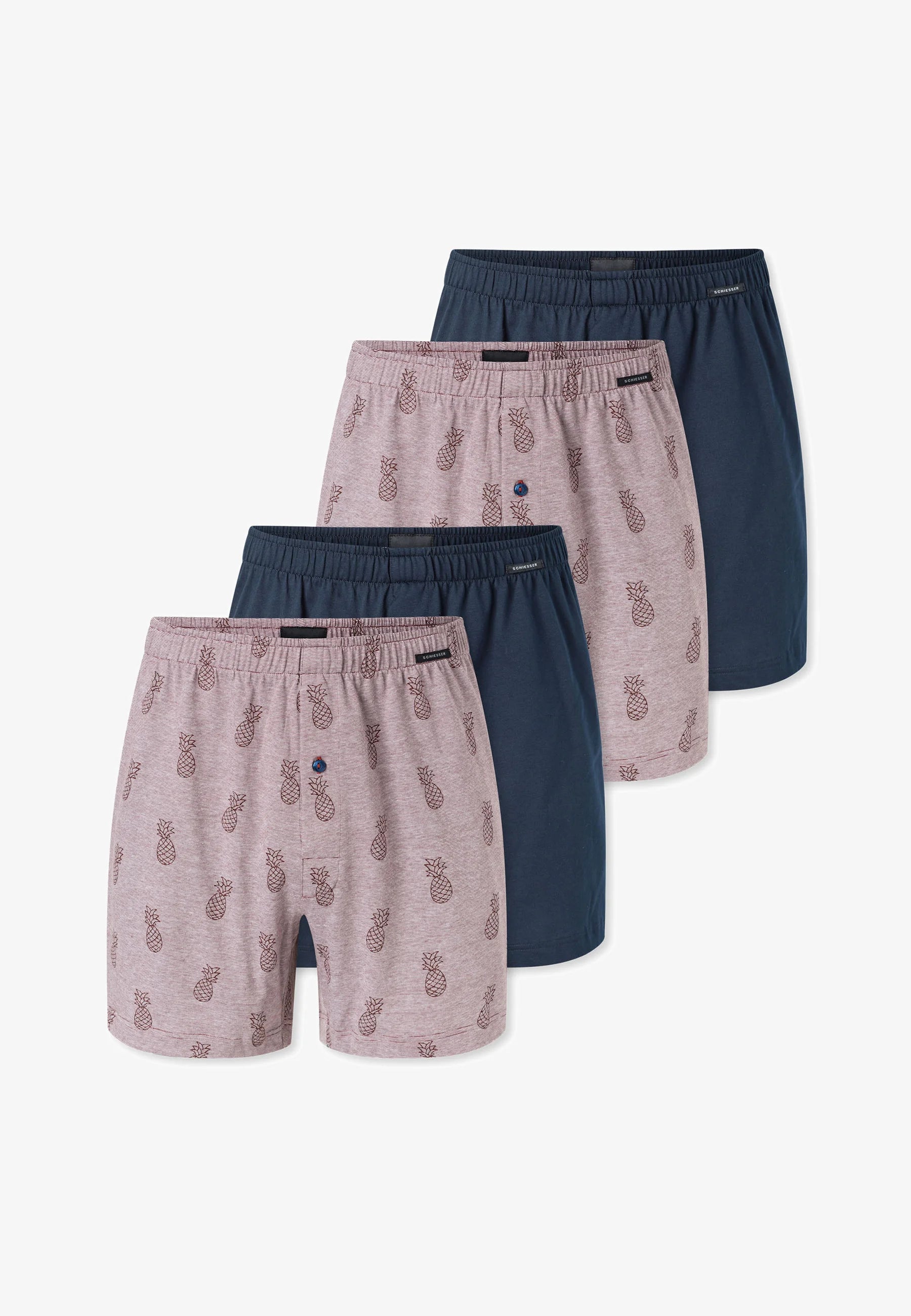 Boxer in cotone Schiesser, confezione da 4: blu scuro, rosso