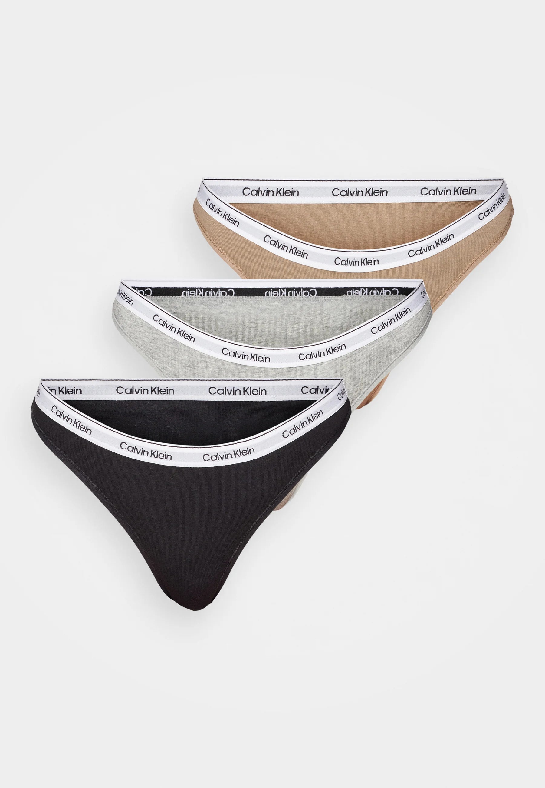 Calvin Klein Logo Icon 3-Pack Thongs – Black, Grey Heather, Café Fun
