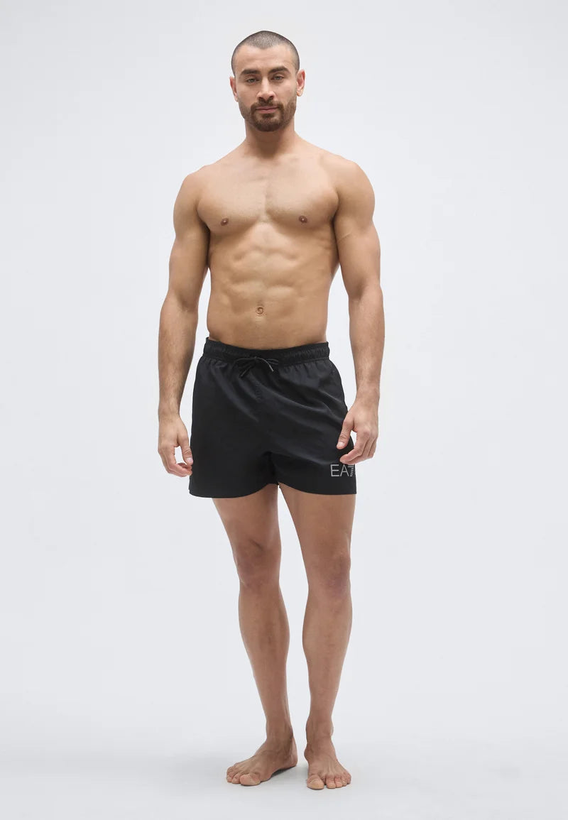 Pantaloncini da bagno boxer con logo esteso Emporio Armani EA7 Water Sport - Nero, color argento