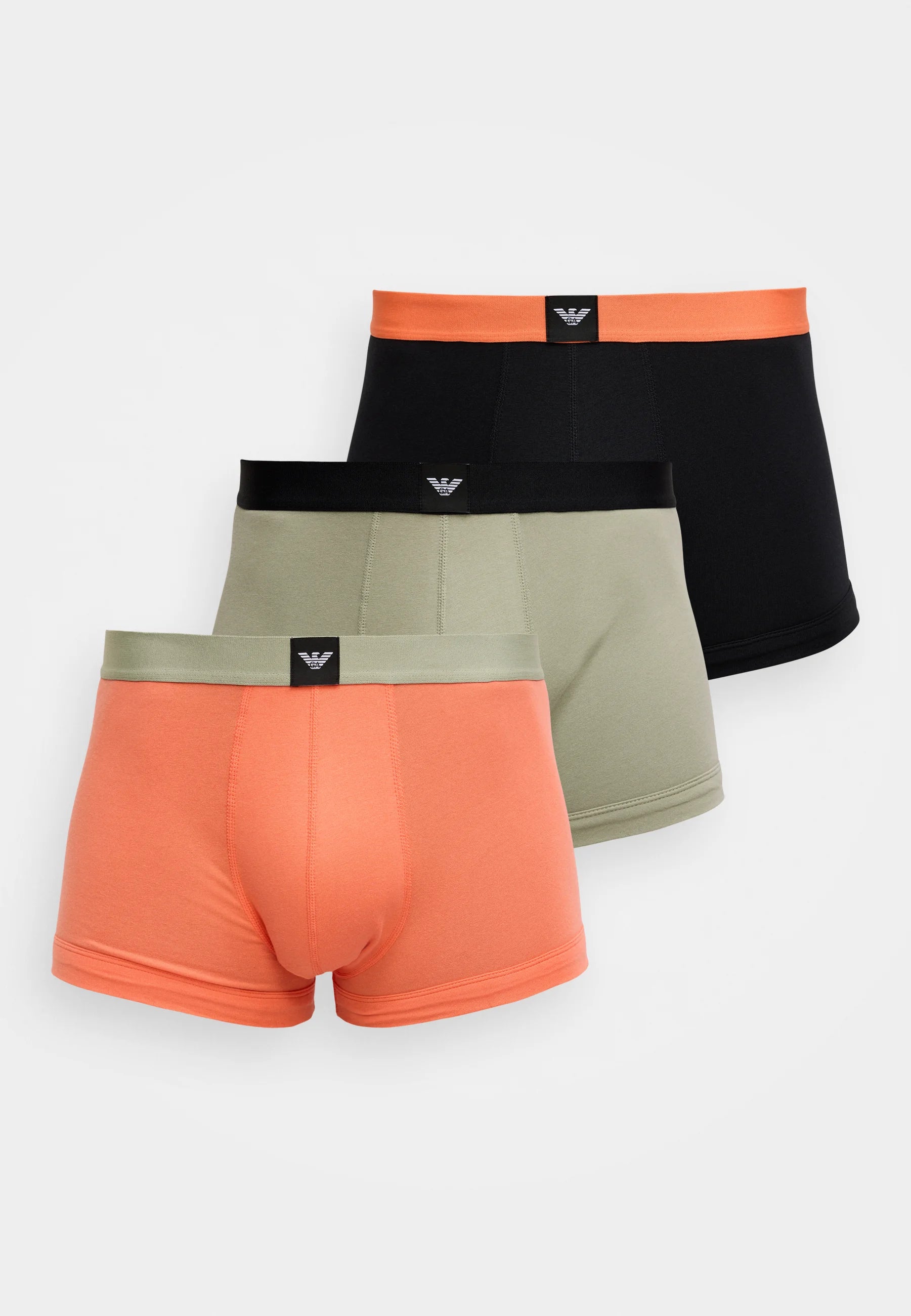 Emporio Armani ESSENTIAL Logo Label 3er-Pack Unterhosen – Schwarz, Salbei, Kamelie