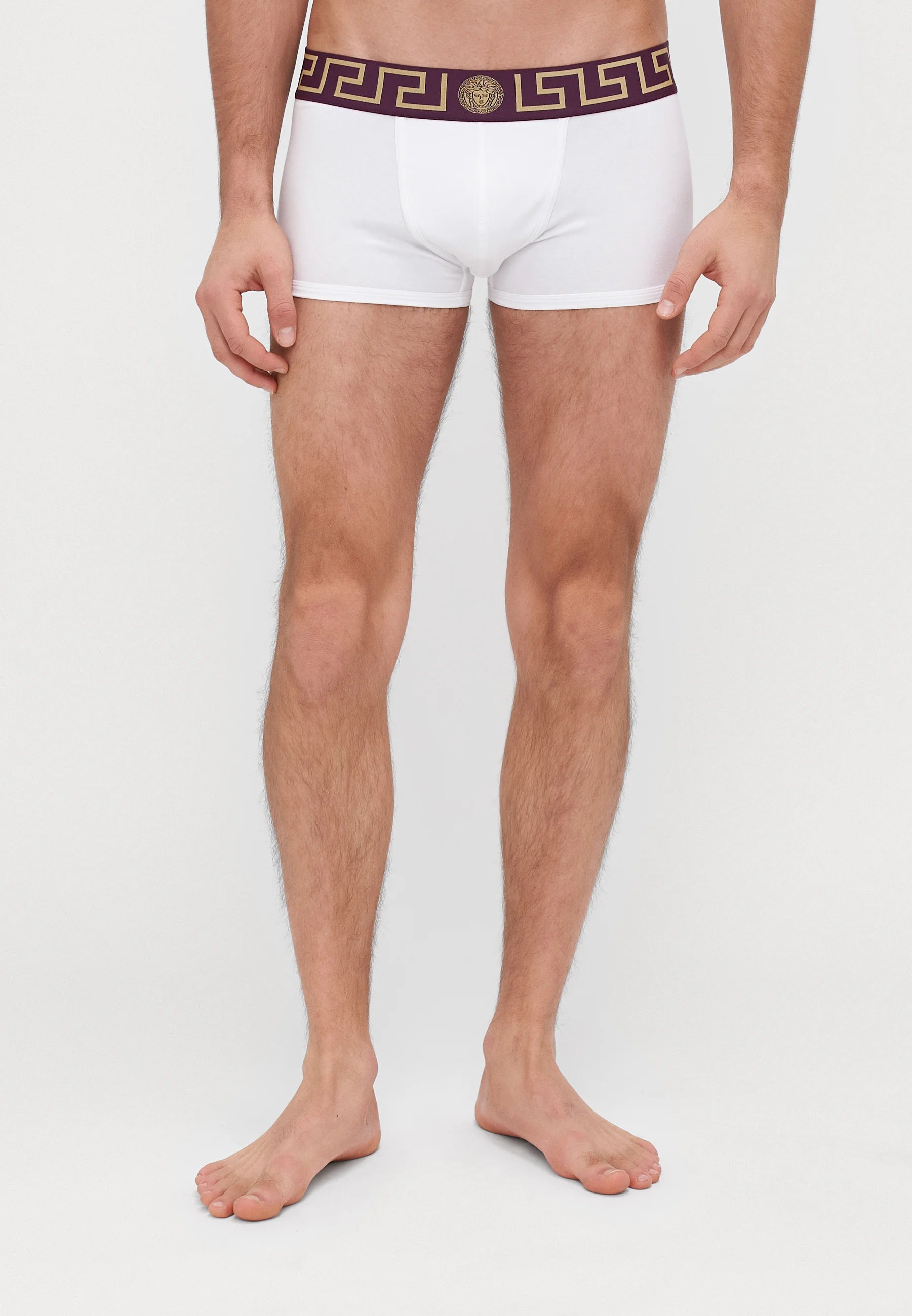 Nízké trenky Versace Cotton Stretch – bílá, tmavý lilek, zlatá
