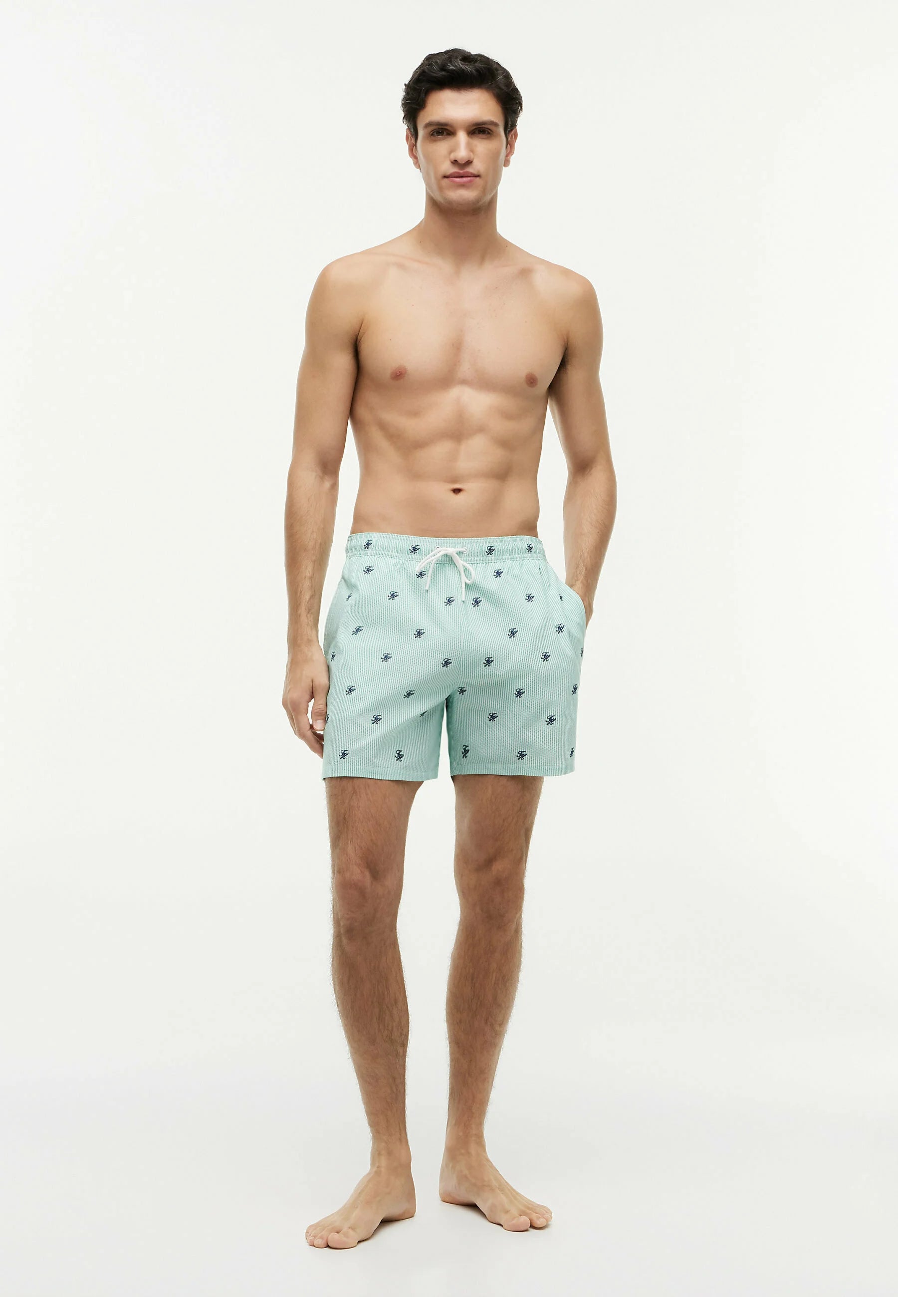 Pantaloncini da bagno con ricamo Tommy Hilfiger – Jade Wink, Ecru