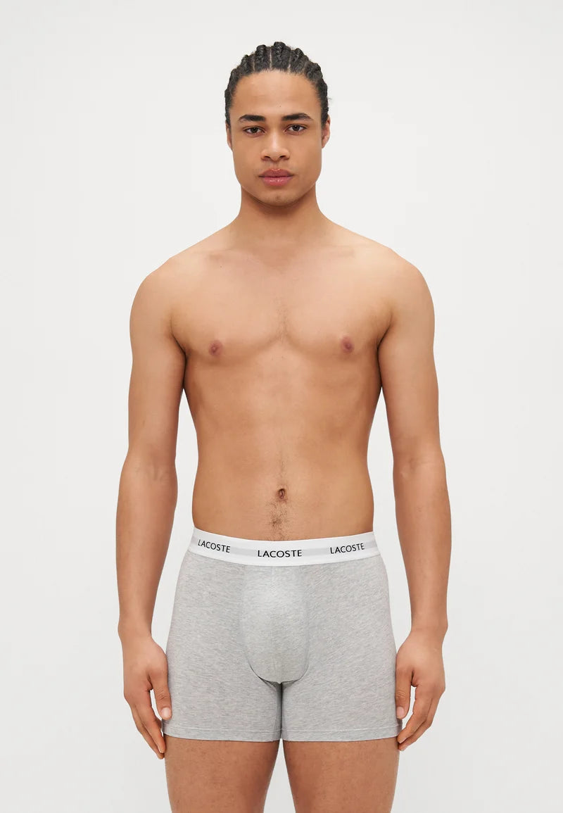 Lacoste Underwear Stretch Boxer Briefs 3 Pack – Black, White, Silver Chine