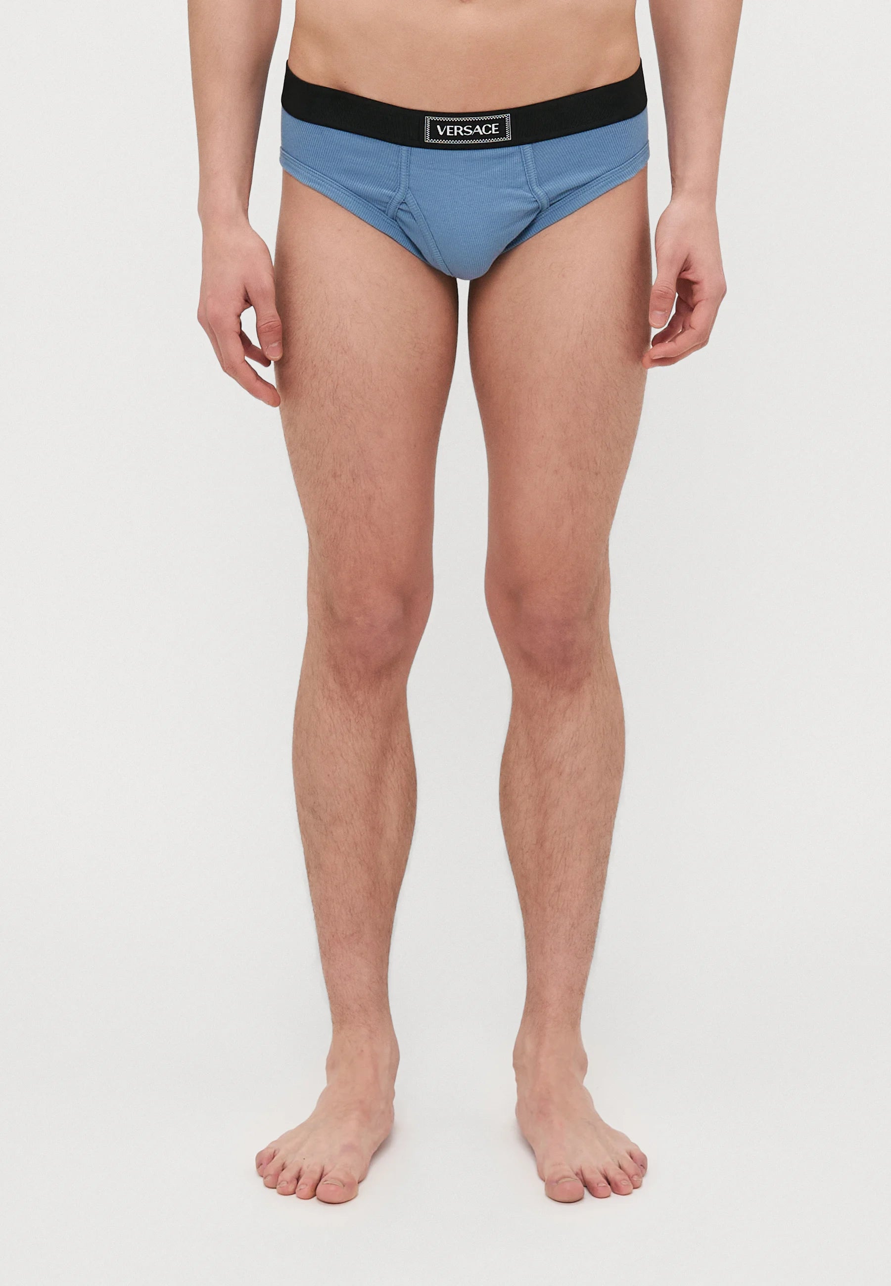 Bavlněné Stretch Rib slipy Versace – Stone Blue