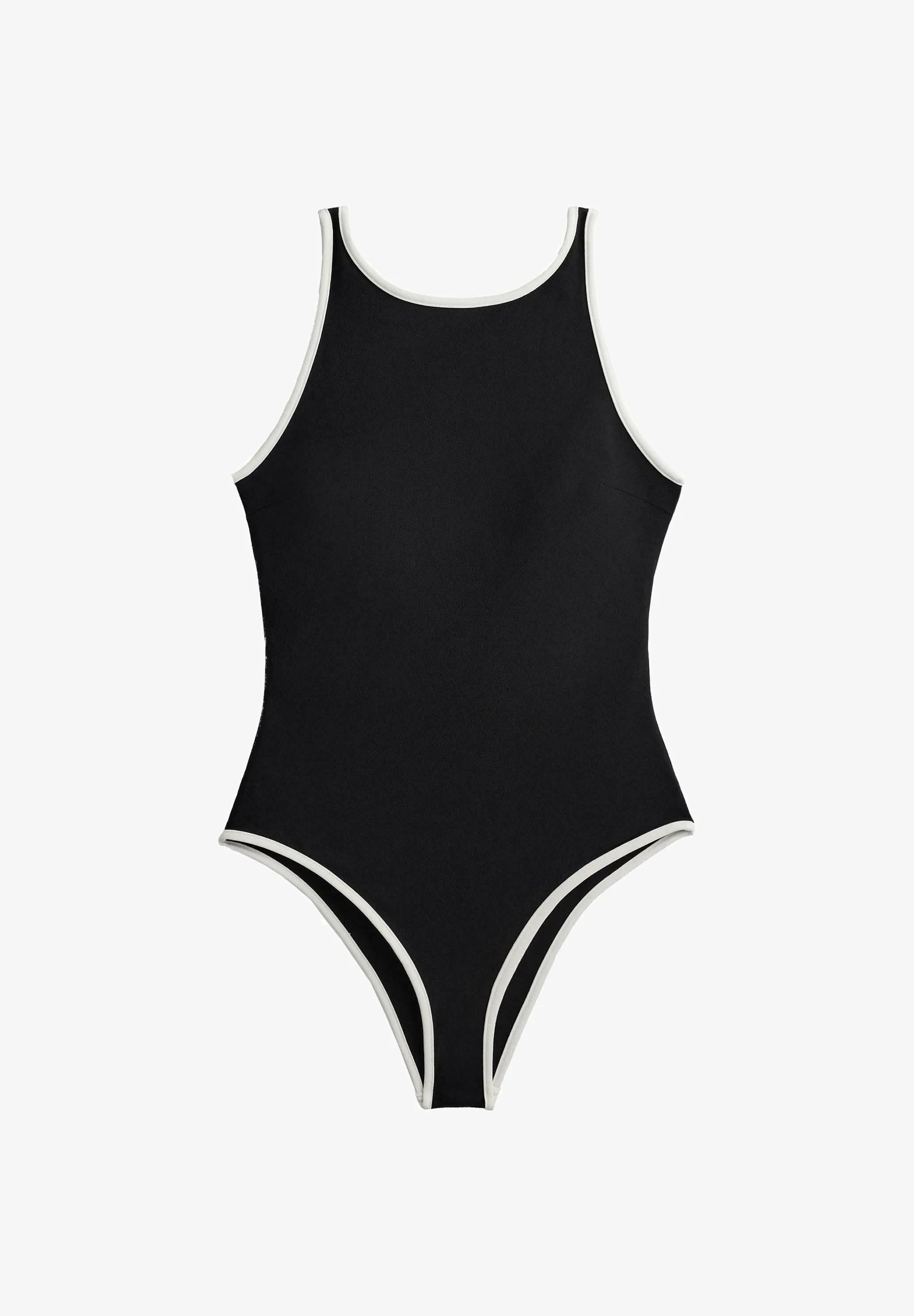 Maillot de bain une pièce dos nu à bordure contrastée OYSHO - Noir