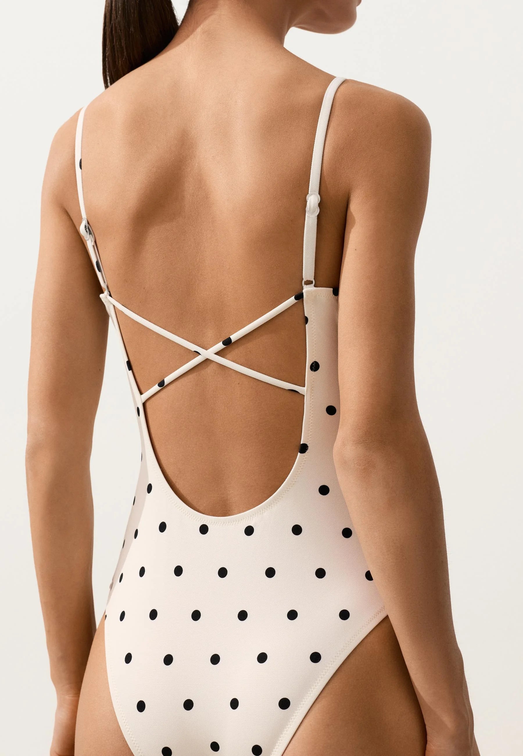 Maillot de bain une pièce triangle à pois OYSHO - Blanc