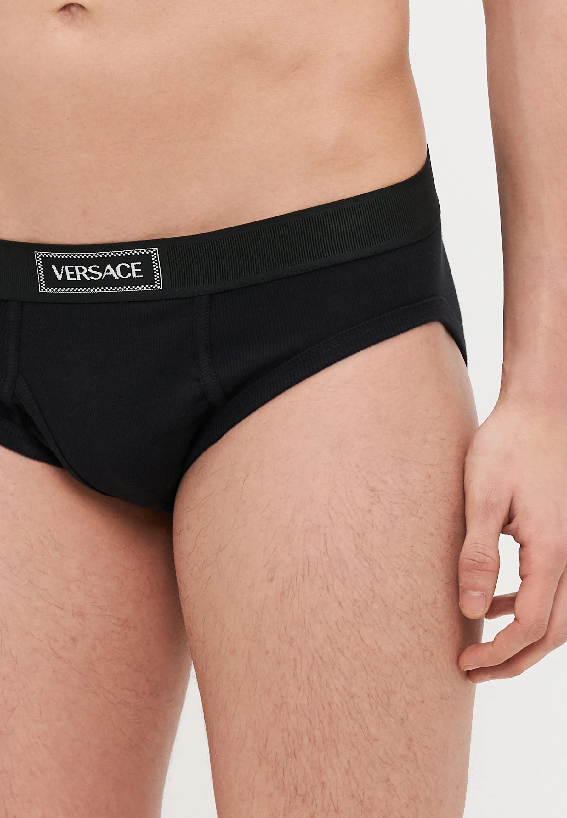 Bavlněné Stretch Rib kalhotky Versace – černé