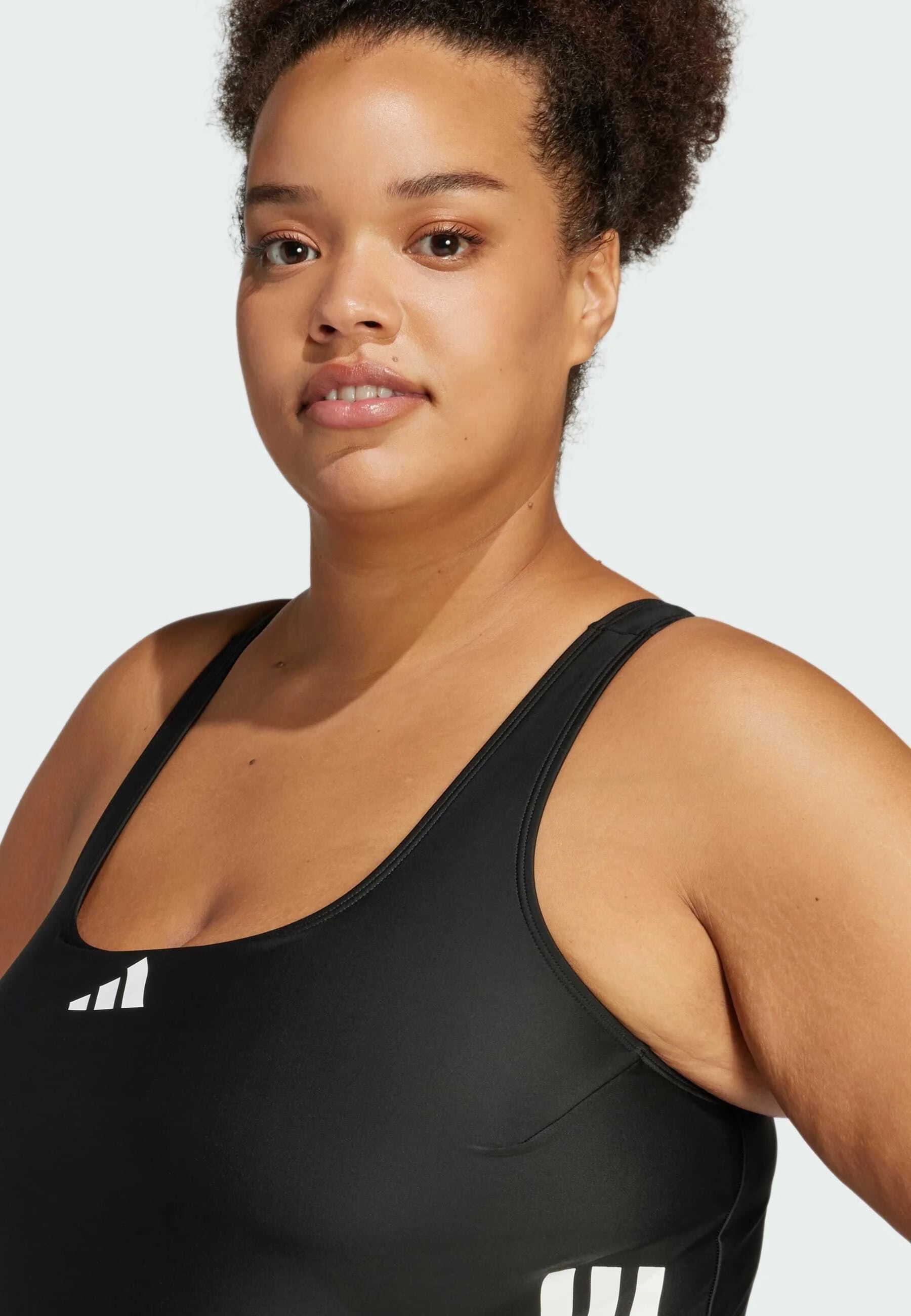 Adidas 3-Stripes C-Back Plus Size One-Piece Swimsuit – Black, White