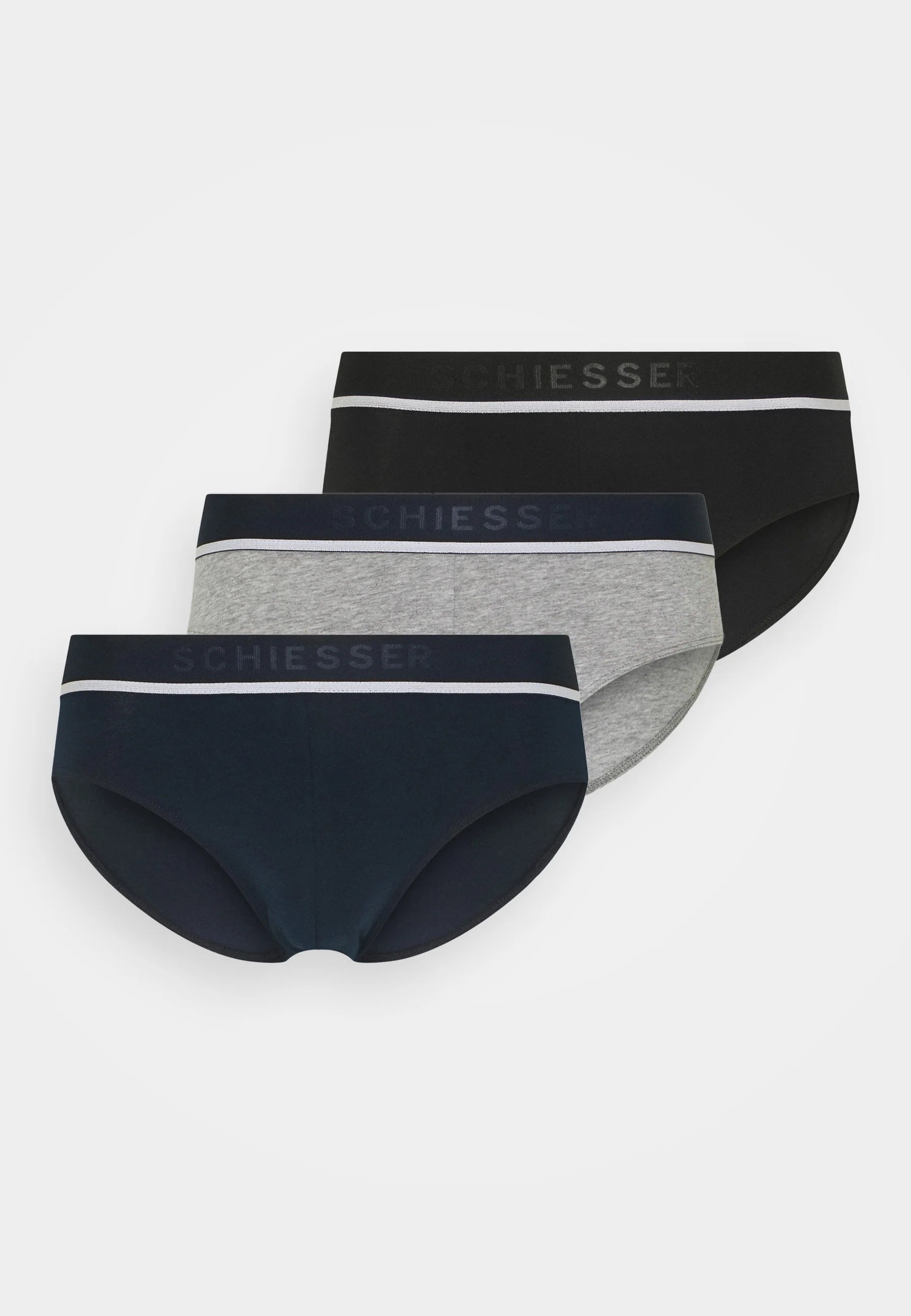 Lot de 3 slips Schiesser Essential Cotton Rio – Bleu, Noir, Gris