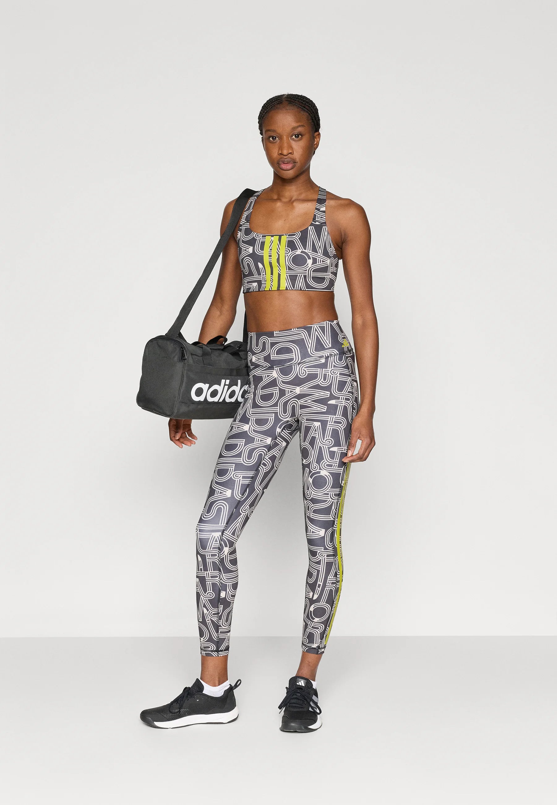 Soutien-gorge à maintien moyen Adidas x Farm Rio Optime - Noir, Lin cristal, Unity Lime